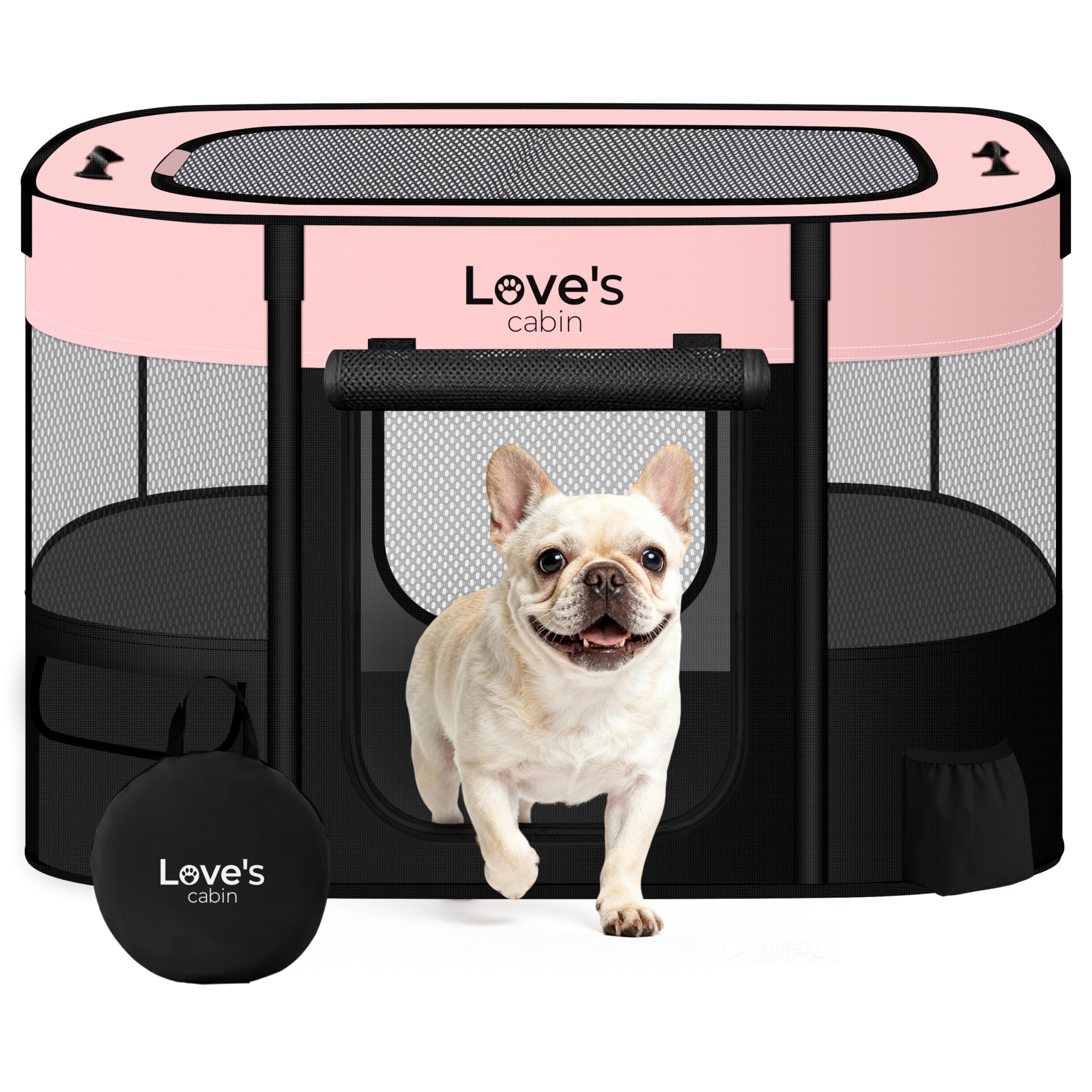 Love's cabin Pet Puppy Dog Playpen, Small Dog Tent Crates Cage Indoor/Outdoor, Portable Exercise Playpen for Cat, Foldable Pop Up Dog Kennel Playpen with Carring Case (S, Pink)
