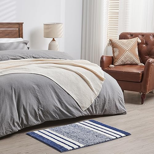 Miniatura 8 de CozeCube - Tapetes de baño a rayas, antideslizantes, peludos, esponjosos, lavables, microfibra absorbente, estéticos, bonitos, para lavabo, azul, 24