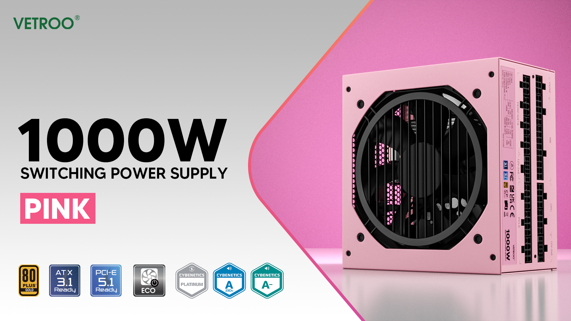 Amazon.com: Vetroo 1000W Pink Power Supply ATX 3.1 Ready Dual PCIe