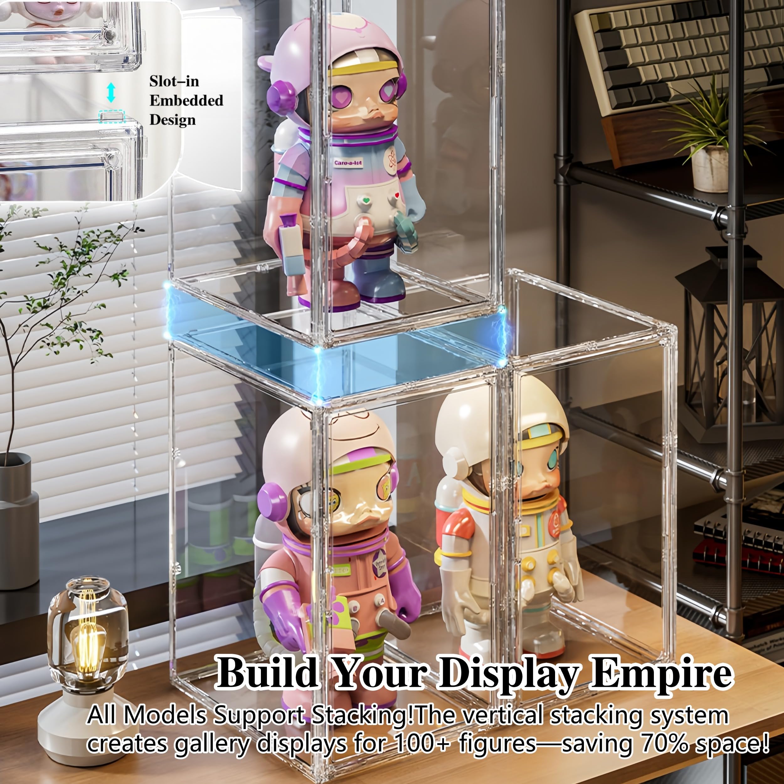 Vitrina vertical de acrílico jumbo, gabinete extra alto de 19.6 pulgadas para figuras de gran tamaño, puerta magnética y escaparate apilable a prueba de polvo para estatuas, muñecas artísticas de