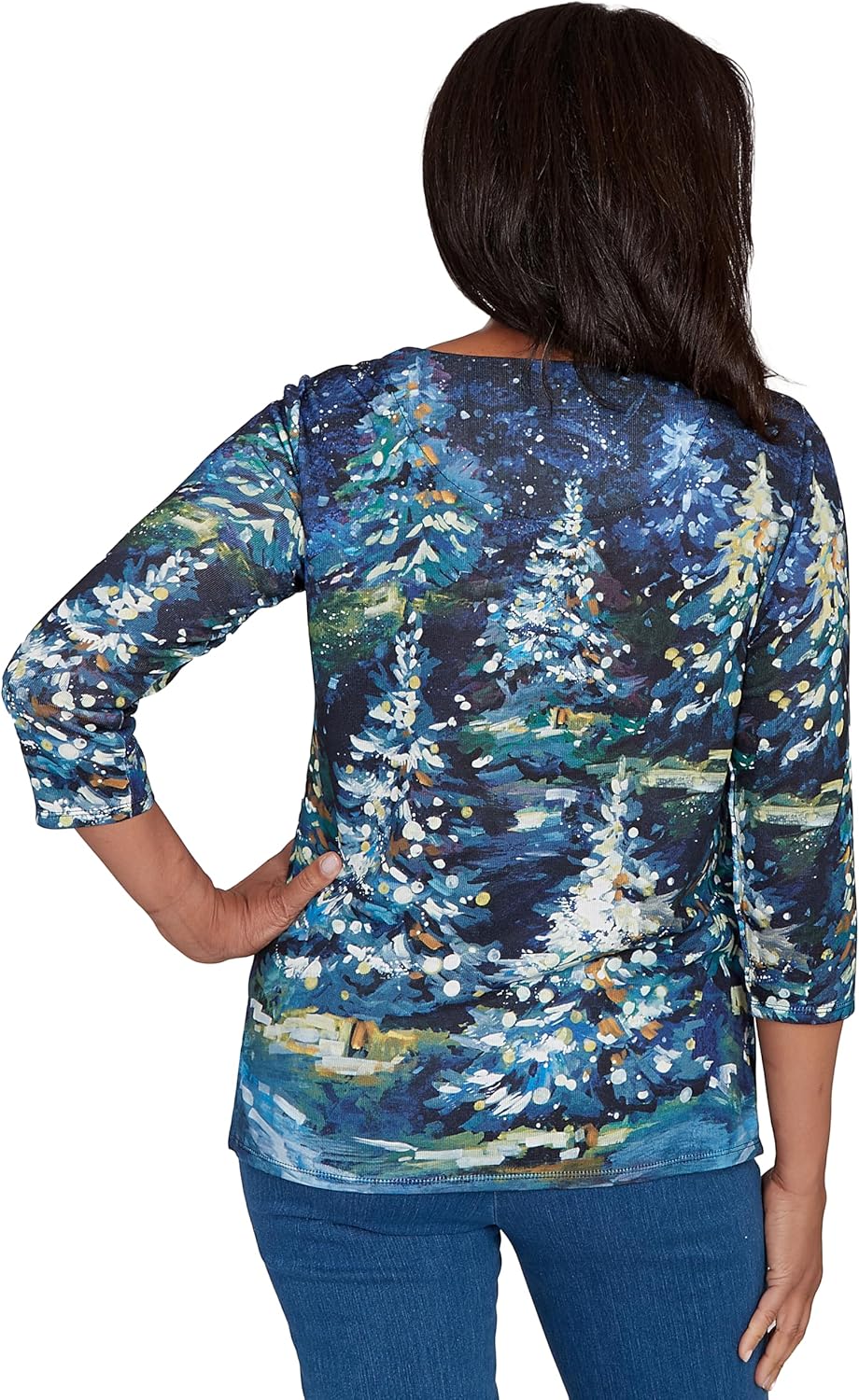 Alfred Dunner Women's Starry Night Holiday Tree Top