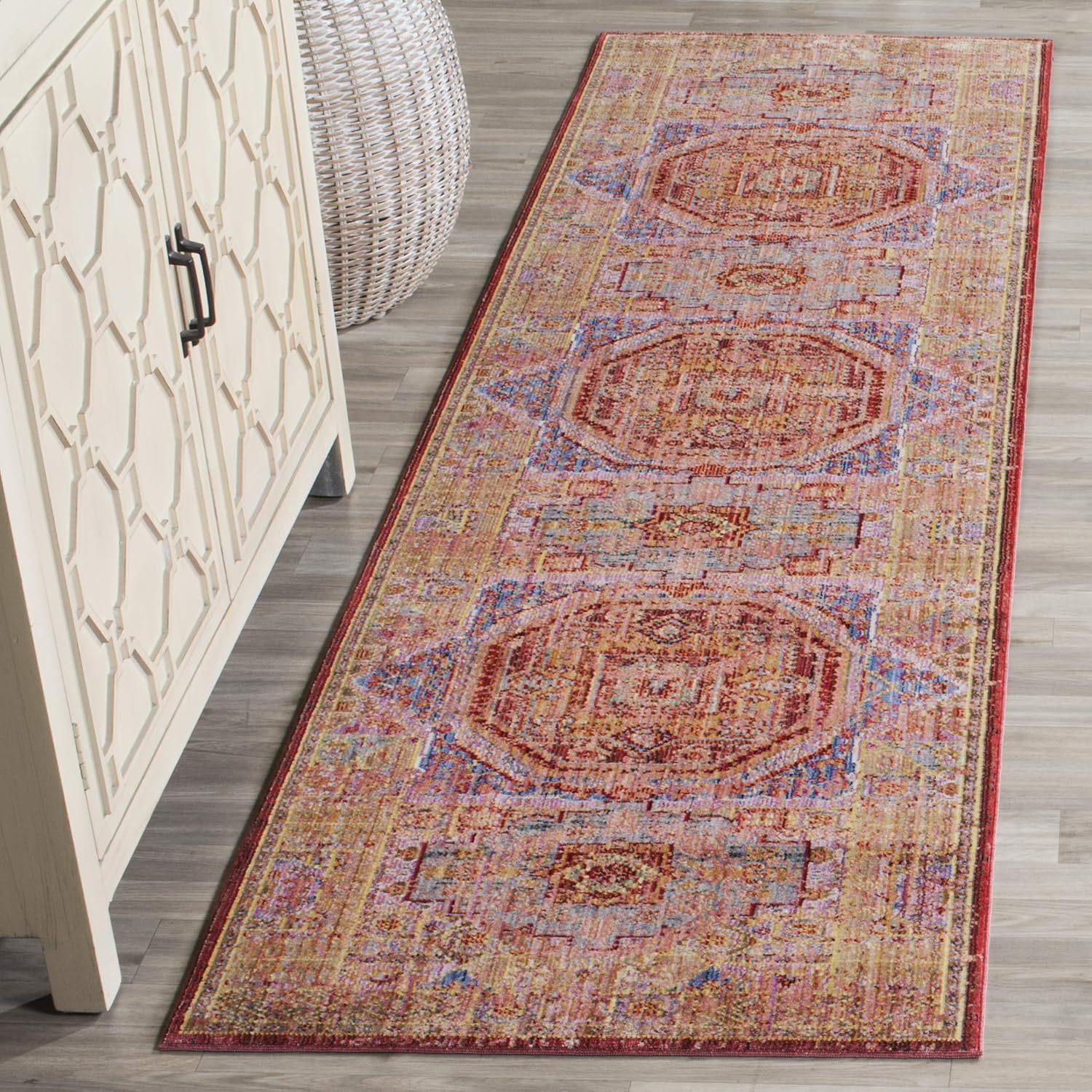SAFAVIEH Valencia Collection Runner Rug - 2'3" x 10', Multi, Boho Chic Distressed Design, Non-Shedding & Easy Care, Ideal for High Traffic Areas in Living Room, Bedroom (VAL216K)