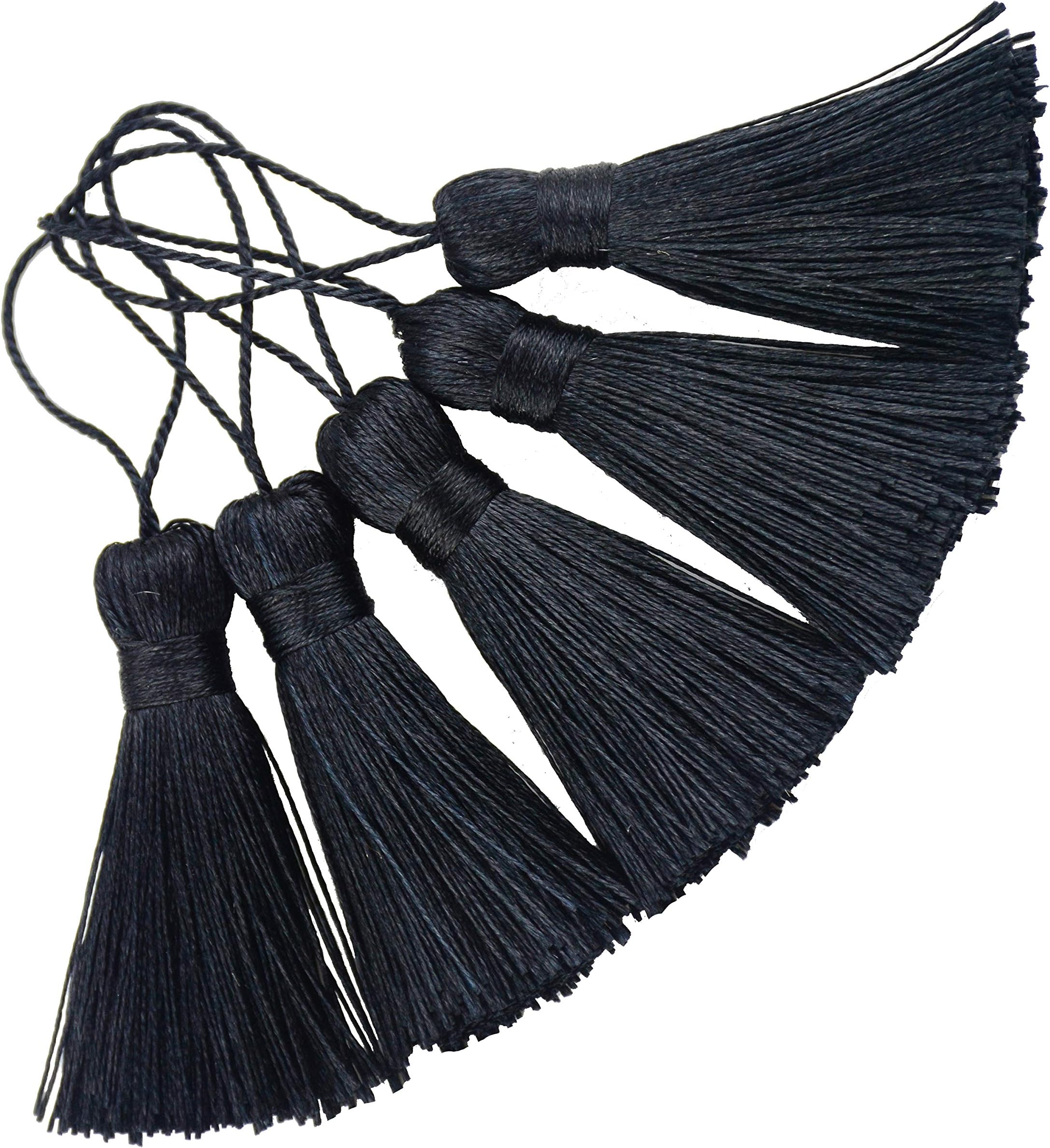 Makhry 20pcs 4.3 Inch Handmade Silky Floss Mini Tiny Craft Tassels with 2-Inch Cord Loop and Small Chinese Knot for Earrings, Souvenir, Bookmarks, DIY Craft Accessory,Tags (Black)