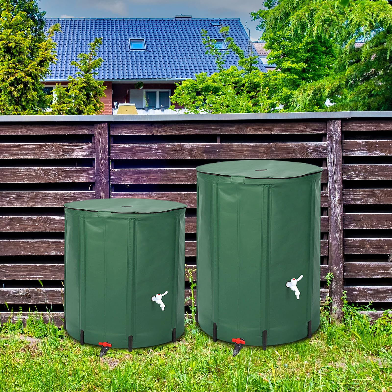 Barile per la raccolta dell'acqua piovana pieghevole da 13 galloni/50 litri in PVC con rubinetto e foro di troppopieno Chiusura con cerniera Serbatoio di stoccaggio dell'acqua finemente sigillato