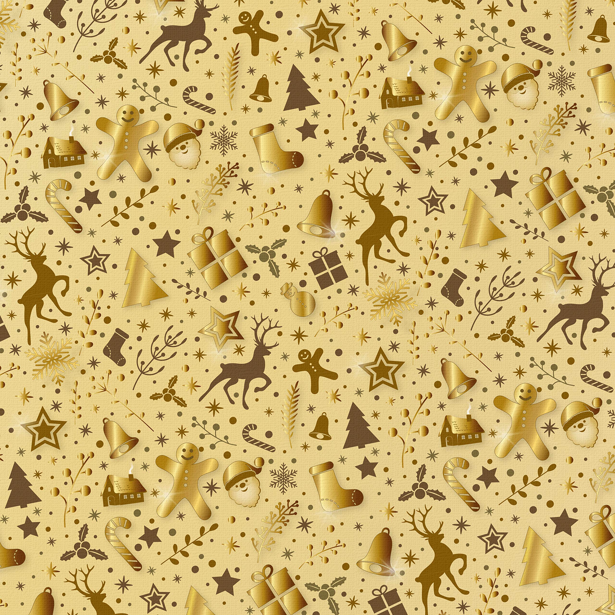 Geschenkpapier Weihnachten Gold Natura 50 Bogen 84 x 59 cm, Öko Recycling-Papier nachhaltig gedruckt, Weihnachtsgeschenkpapier Weihnachtspapier