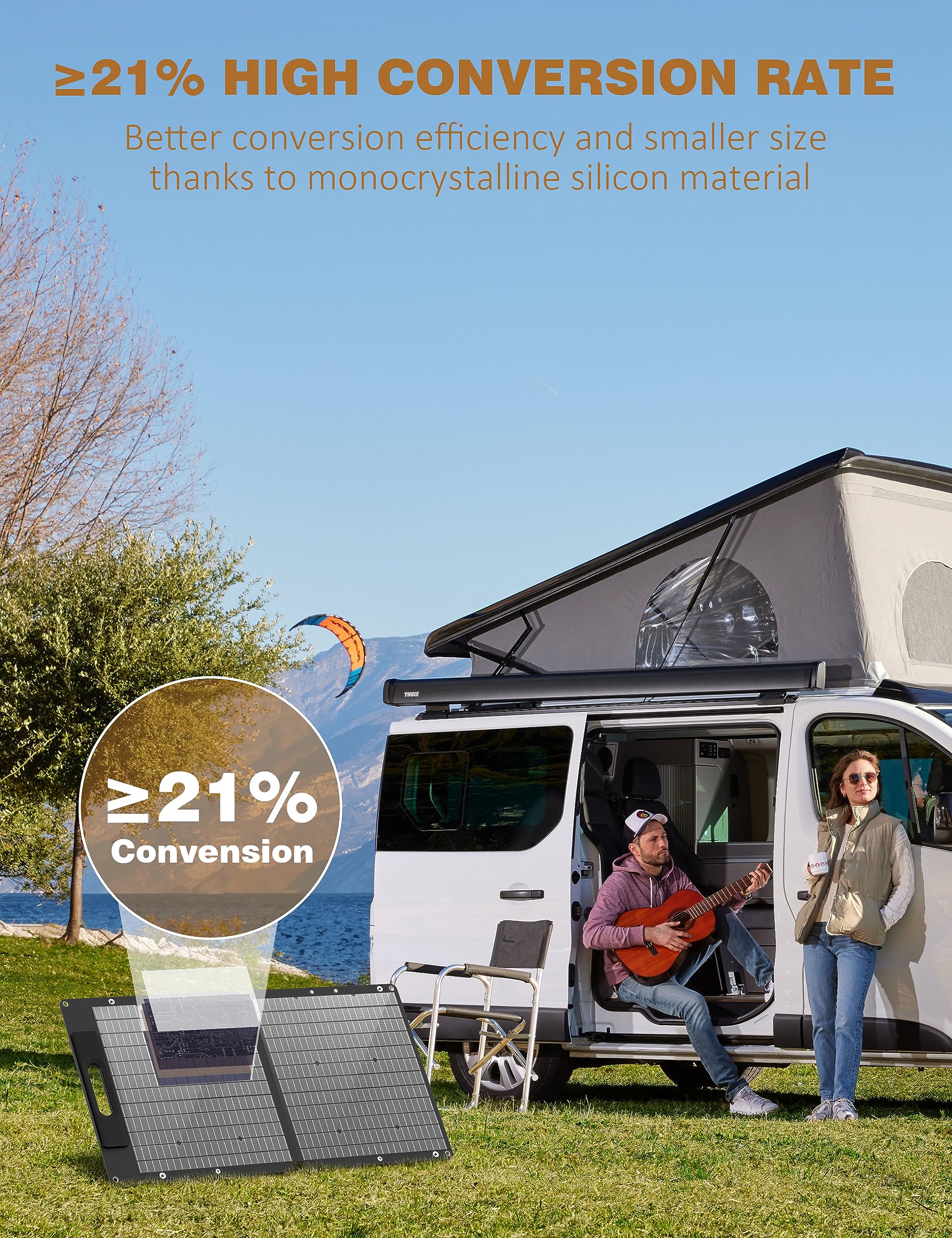 Rophie Składany panel słoneczny 60 W, przenośny monokrystaliczny panel słoneczny z wyjściem USB/typ C/DC 1,8 kg, ultralekki, IPX67 na kemping, podróż, do ogrodu, na balkon