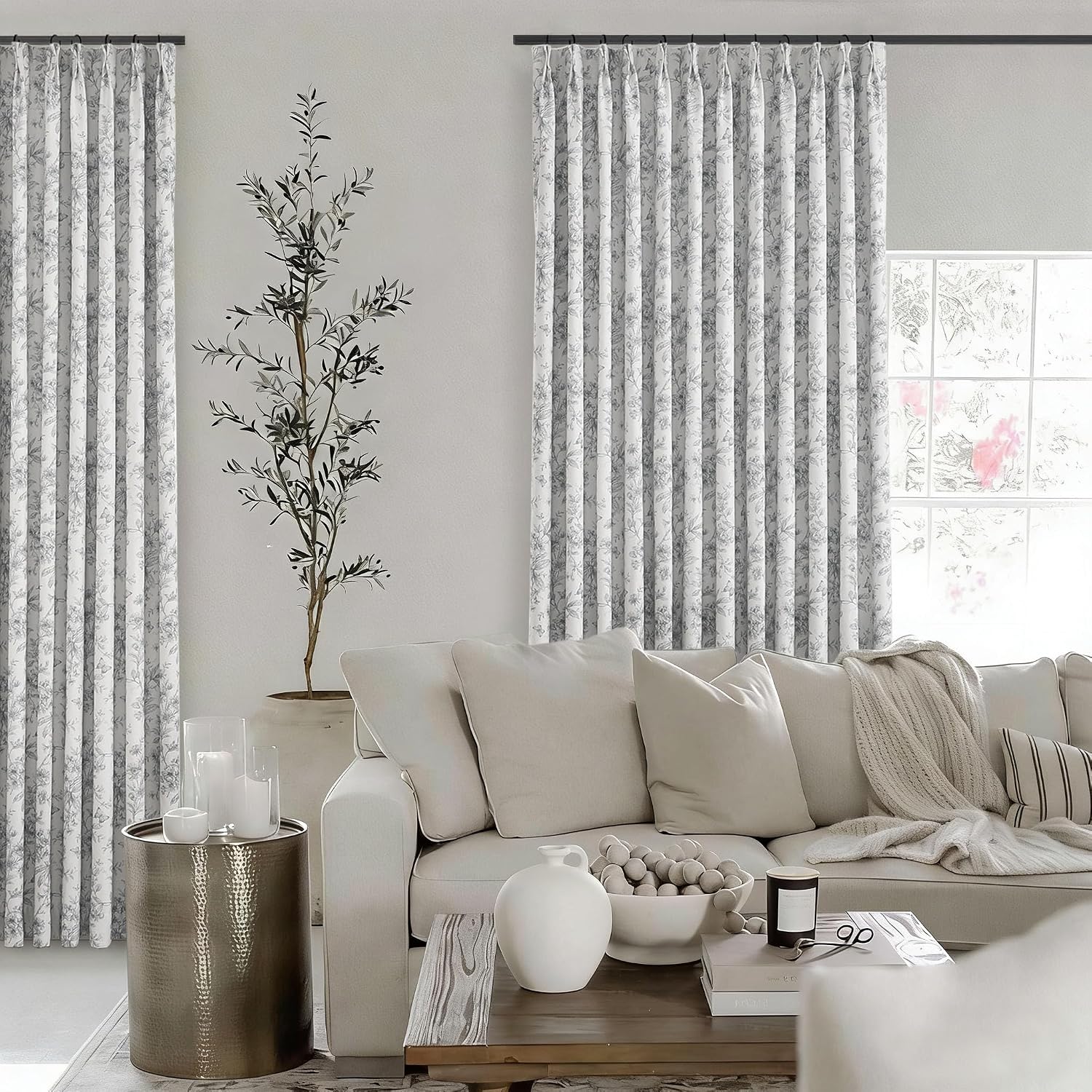 Pinch Pleated Vintage Floral Curtains - Room Darkening Drapes for Bedroom Living Room.2 Panels,40 Inches Wide 82 Inches Long