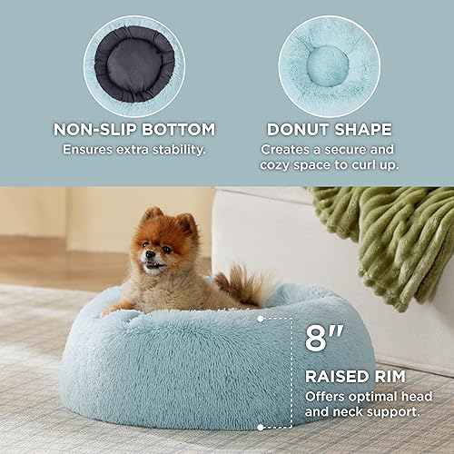 Vista 238 de Bedsure - Cama relajante para perros medianos, lavable, tipo dona, cama para gato, antideslizante, redonda, afelpada, mullida, de piel sintética