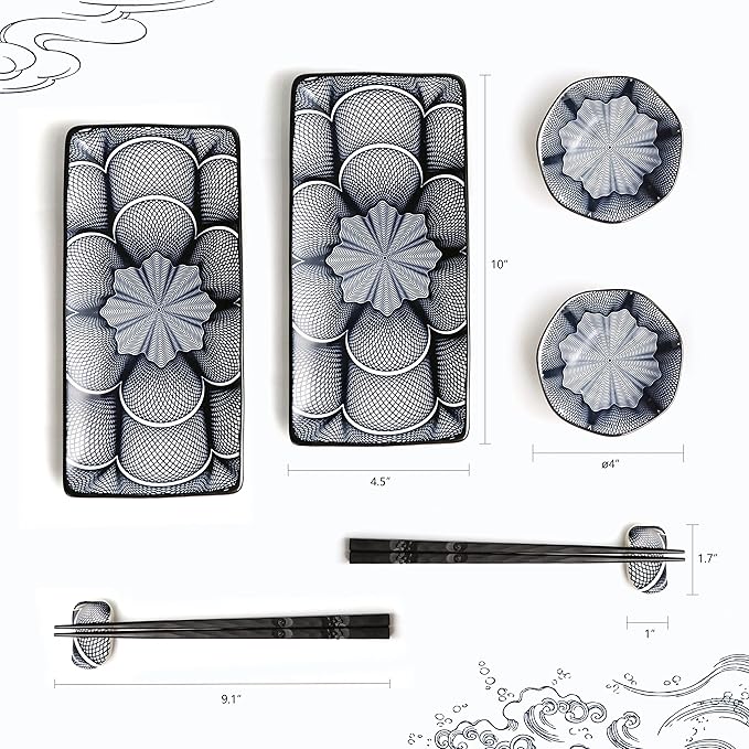 Set de 8 platos cerámicos japoneses para sushi, rectangulares, 10 pulgadas miniatura 3