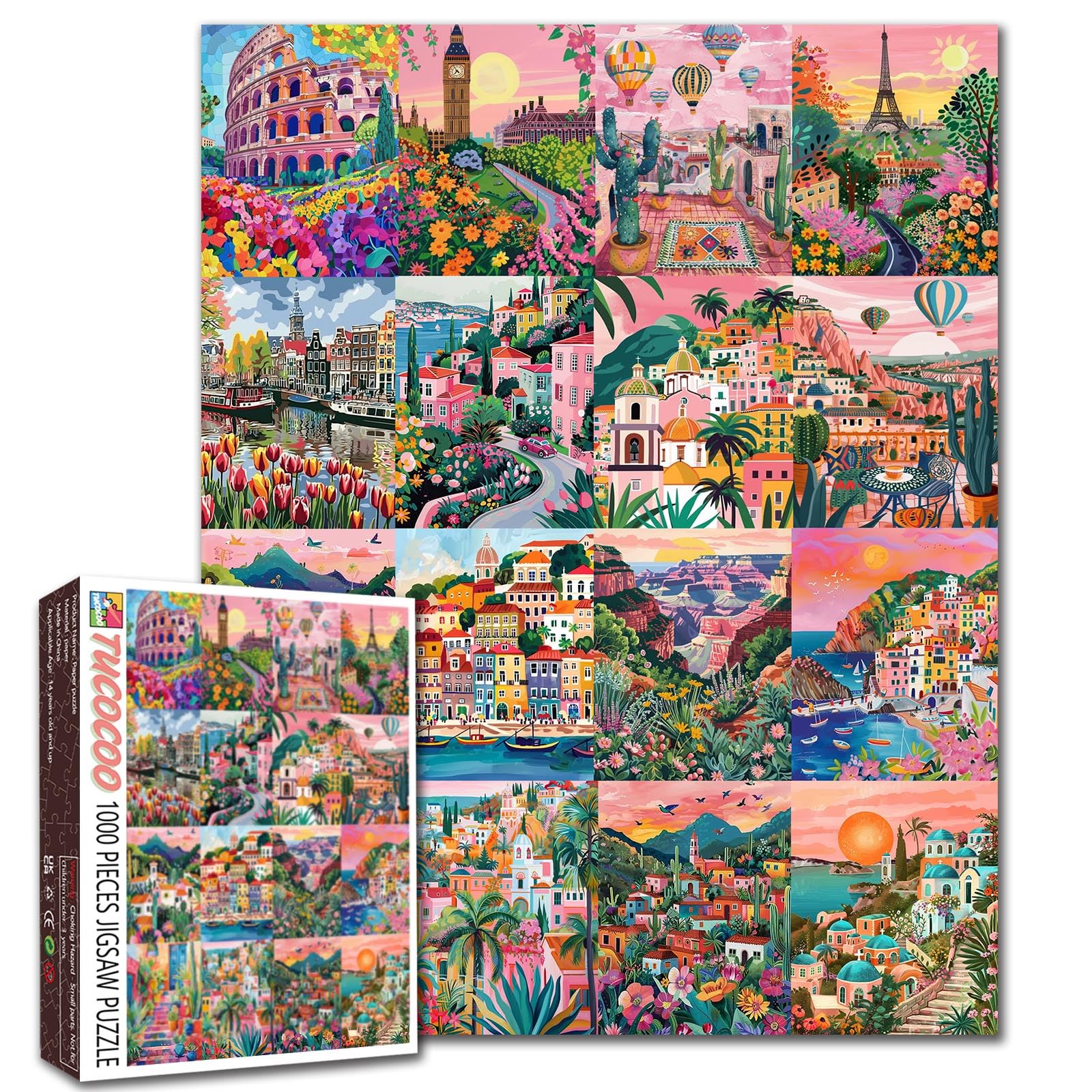 Tucocoo Landschaftskunst-Puzzles für Erwachsene, 1000 Teile, Stadtbild, bunte Collage, Artwrok, Bastelpuzzles für Heimdekoration, Geschenke, Familien-Puzzle, Lernspielzeug, Spiele