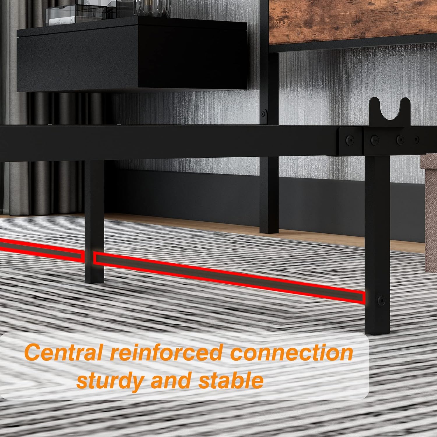 DUMEE Full Bed Frame with Wood Storage Headboard, Metal Platform Bed Frame Full, No Box Spring Needed, Noise Free, Reinforced Strong Support Leg, Textured Black&Brown Oak - Image 5