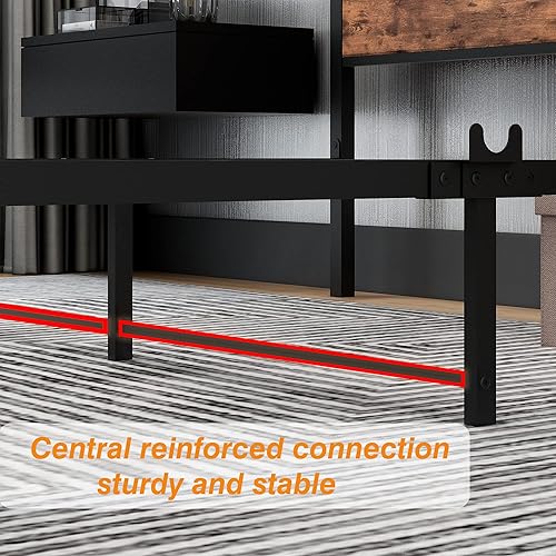 Miniatura 7 de DUMEE Base de cama tamaño Queen con cabecera de almacenamiento de madera, marcos de cama de plataforma Queen de metal, no necesita somier, sin