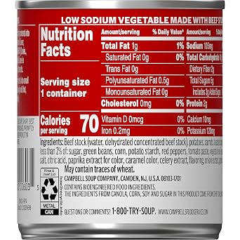 Campbell's Classic Low Sodium Ready To Serve Soup, Vegetables, (Pack of 24), 7.25 Ounce