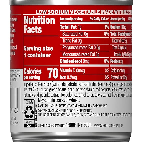 Campbell's Classic Low Sodium Ready To Serve Soup, Vegetables, (Pack of 24), 7.25 Ounce