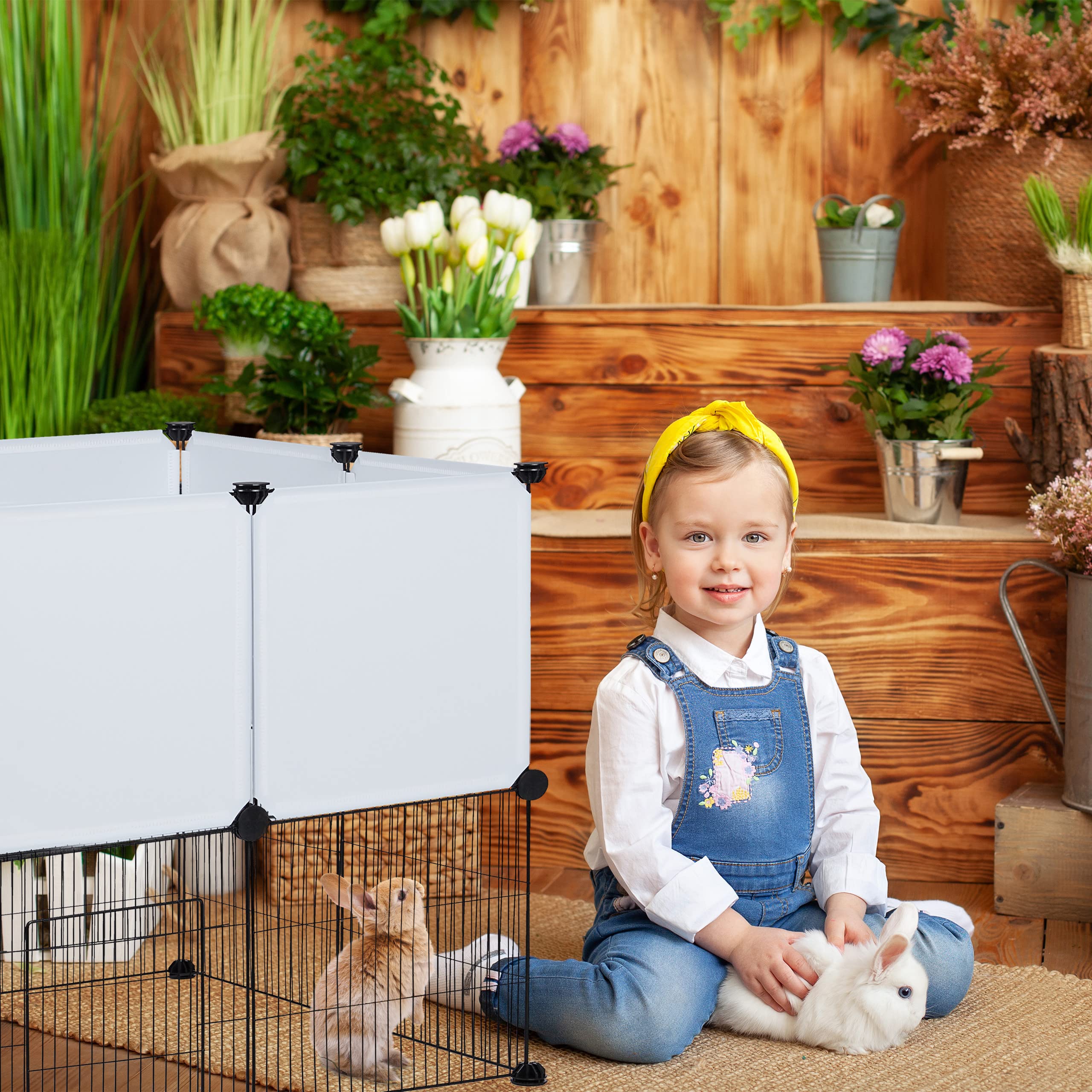 Relaxdays Cage extérieur Lapin, en Panneaux à Assembler, HLP 72,5 x 110 x 74 cm, pour Petits Animaux, Noir/Blanc