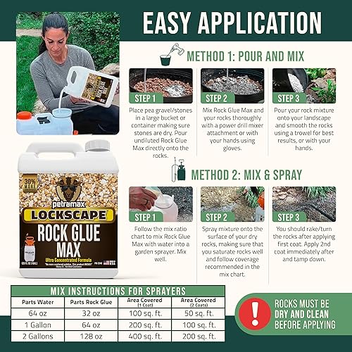 Miniatura 3 de Petra Max Rock Glue para paisajismo, 1 galón - Cobertura amplia y pegamento para mantillo seguro para mascotas para rocas - Bloquear