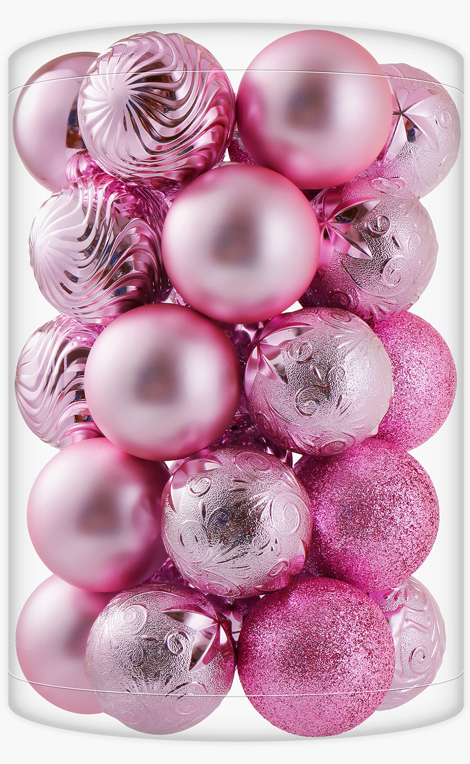 34ct Pink Christmas Ball Ornaments Shatterproof Plastic Christmas Tree Decorations for Xmas Party Home Office Holiday Decor -Medium Size (2.36"/ 60mm)