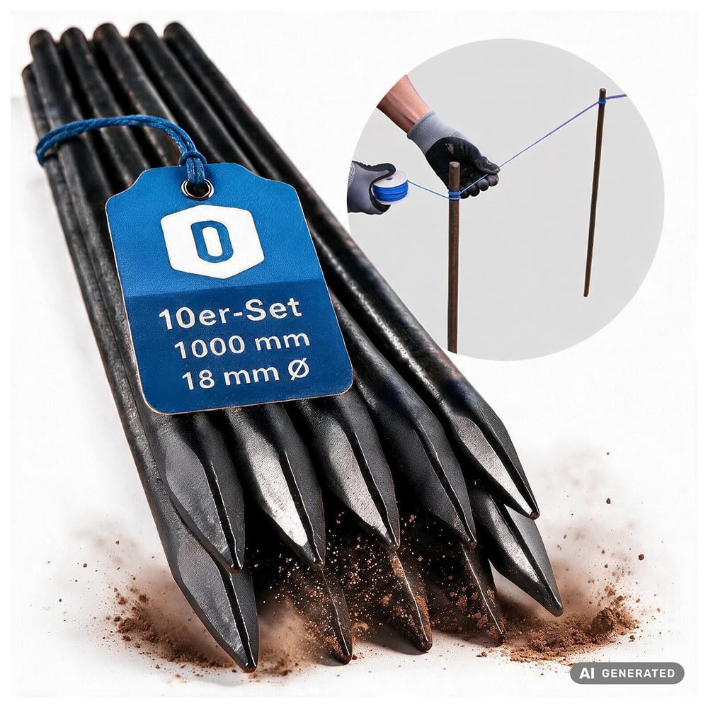 Dönges Lot de 10 fers à corde Ø 18 x 1000 mm, piquet en acier | Robuste et durable
