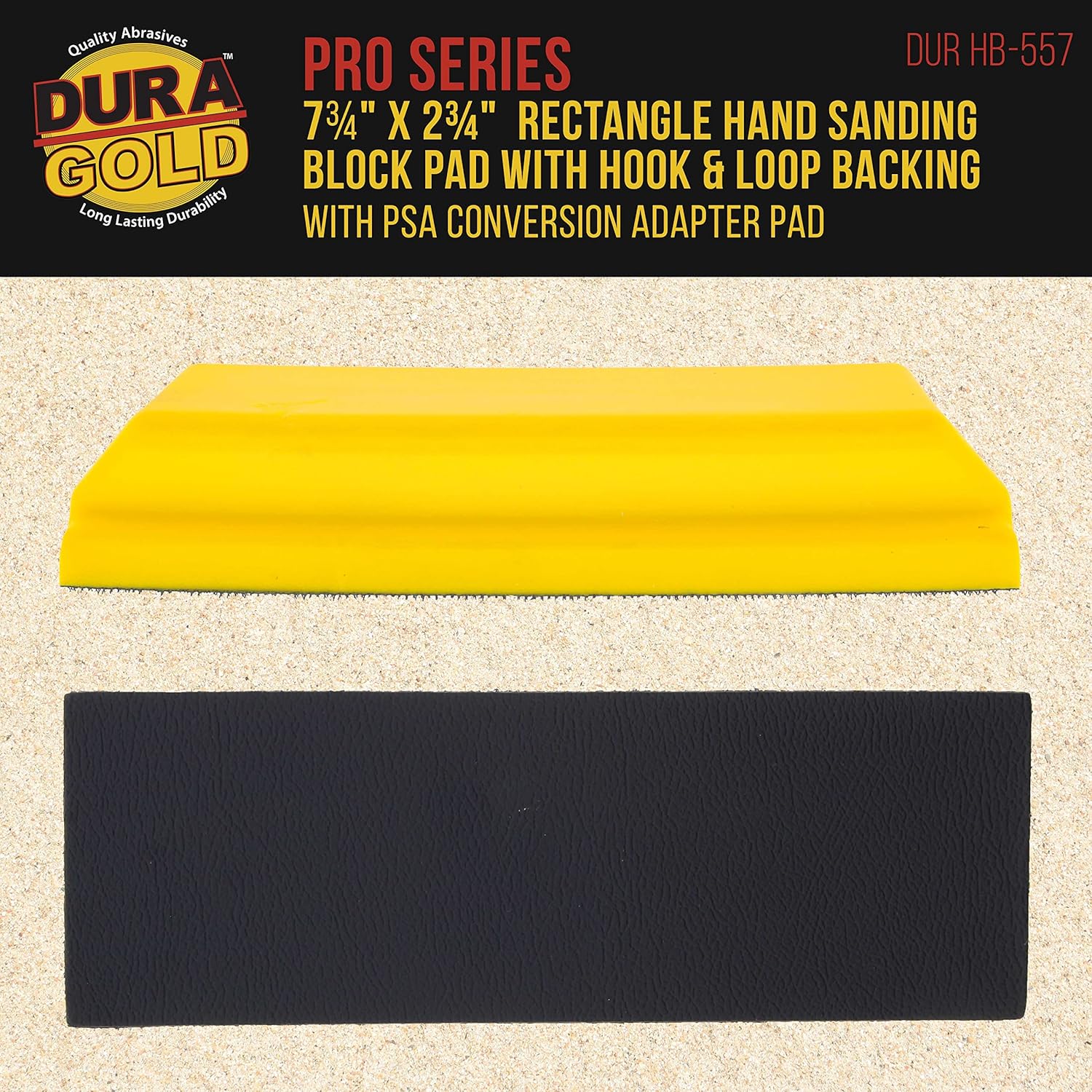 Dura-Gold Pro Series Rectangle 7-3/4" x 2-3/4" Hand Sanding Block Pad with Hook & Loop Backing and PSA Sandpaper Conversion Adapter Pad - Automotive Paint Prep Sand Shape Contour Woodworking Furniture - Image 2