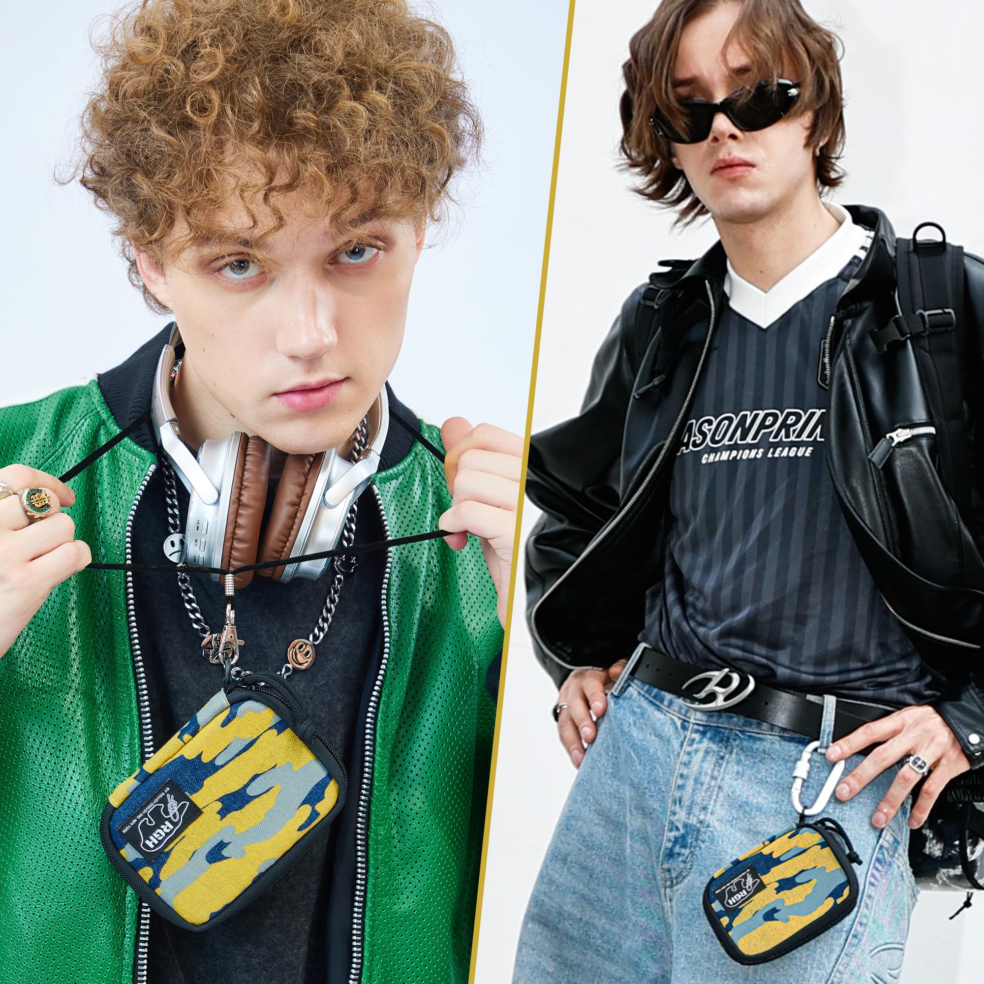 Rough Enough Credit Card Holder Wallet for Men Teen Boys with Neck Lanyard Zipper Coin Pocket Accordion Yellow Camo Canvas
