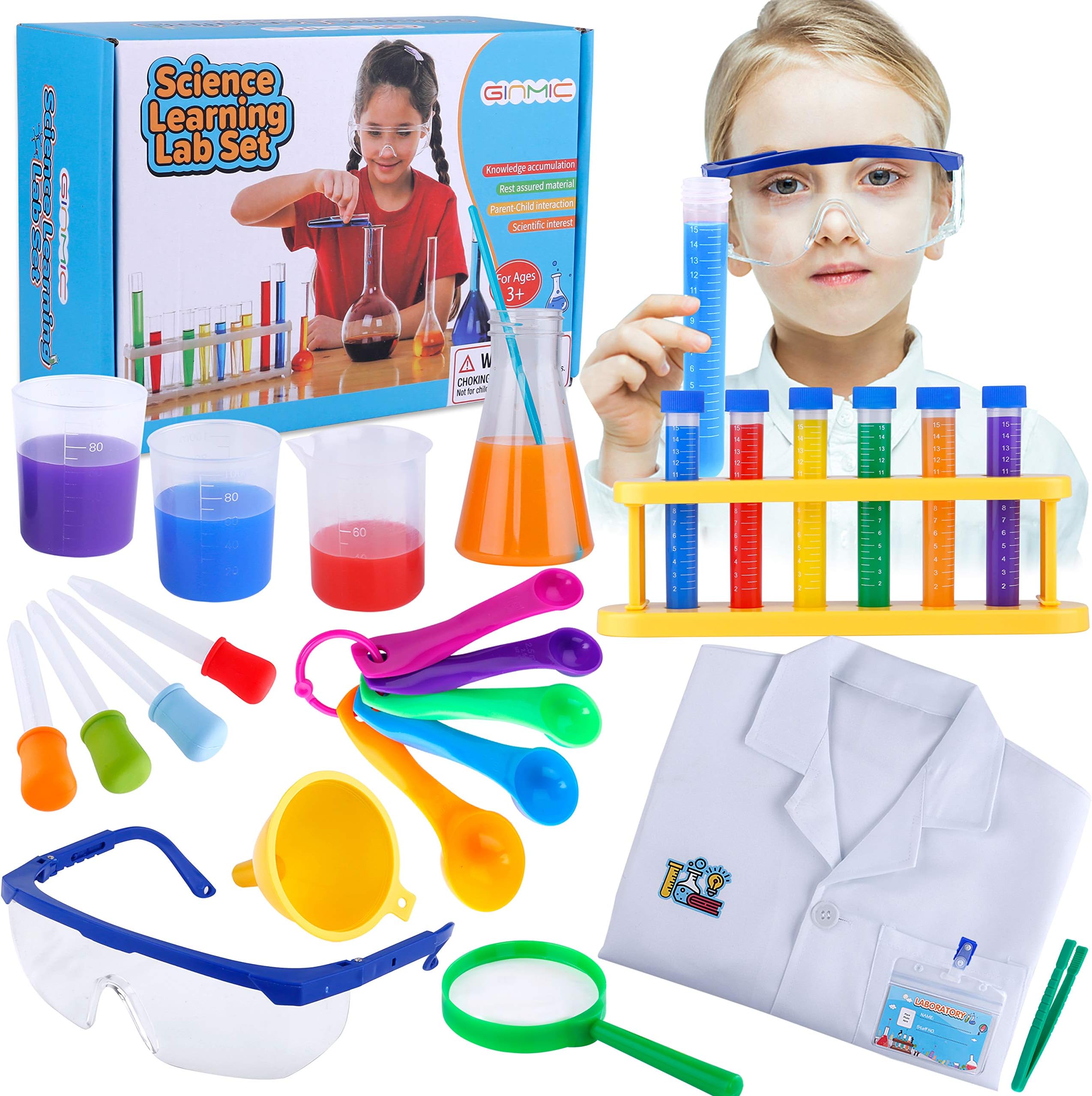 GINMIC Kids Science Experiments Kit with Lab Coat Scientist Costume Dress Up and Role Play Educational Toys Gift for Boys Girls Age 6 - 12 Christmas Birthday Party