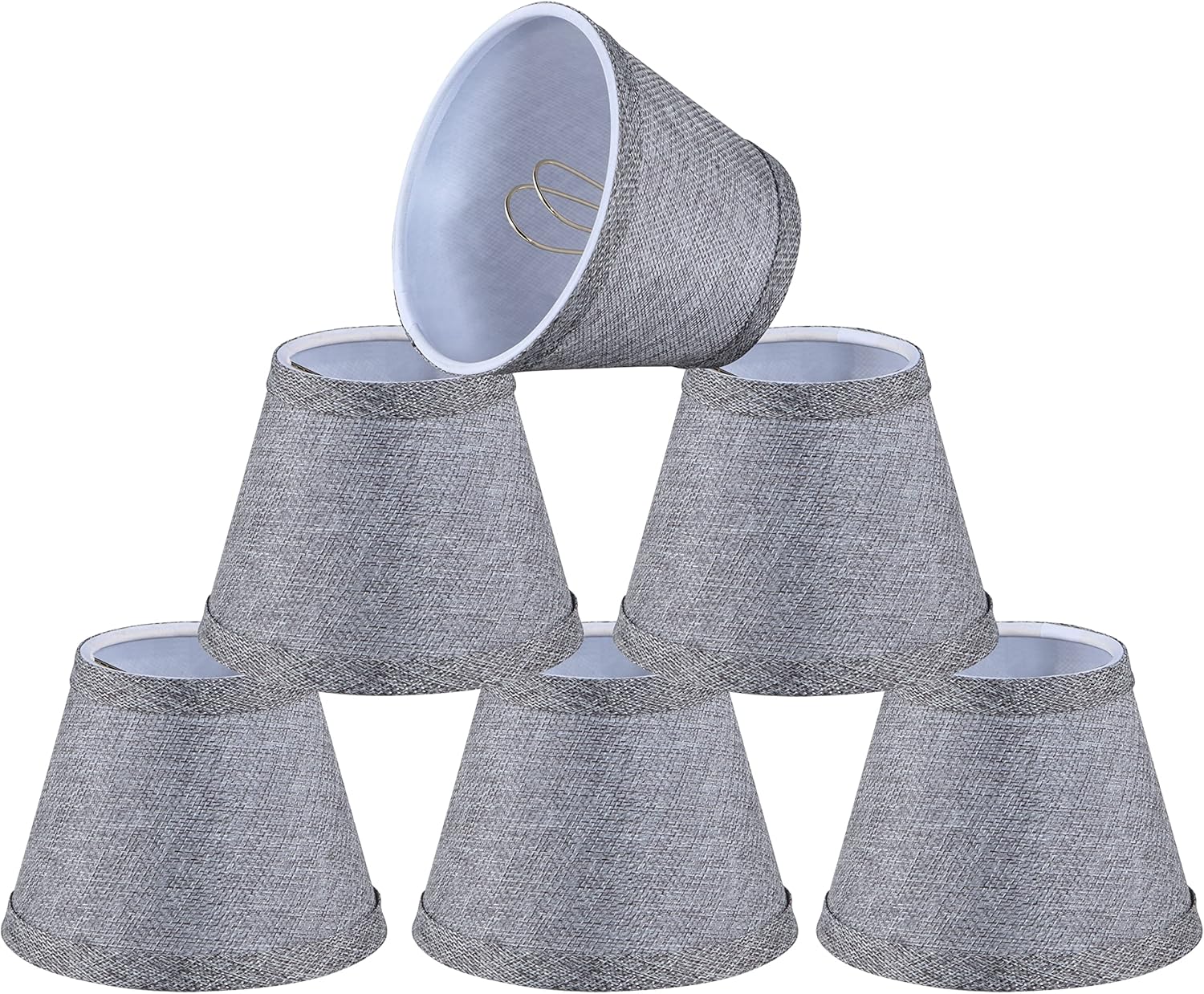 Aspen Creative 51023-6, Hardback Empire Transitional Clip-On Chandelier Shade, Charcoal Gray Linen Texture Fabric, 3" Top x 5" Bottom x 4" Slant, Set of 6