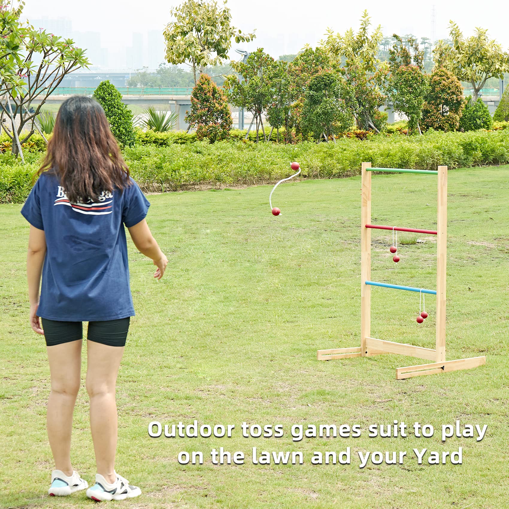ApudArmis Ladder Toss Game Set, 48x28In Pine Wooden Golf Ladder Lawn