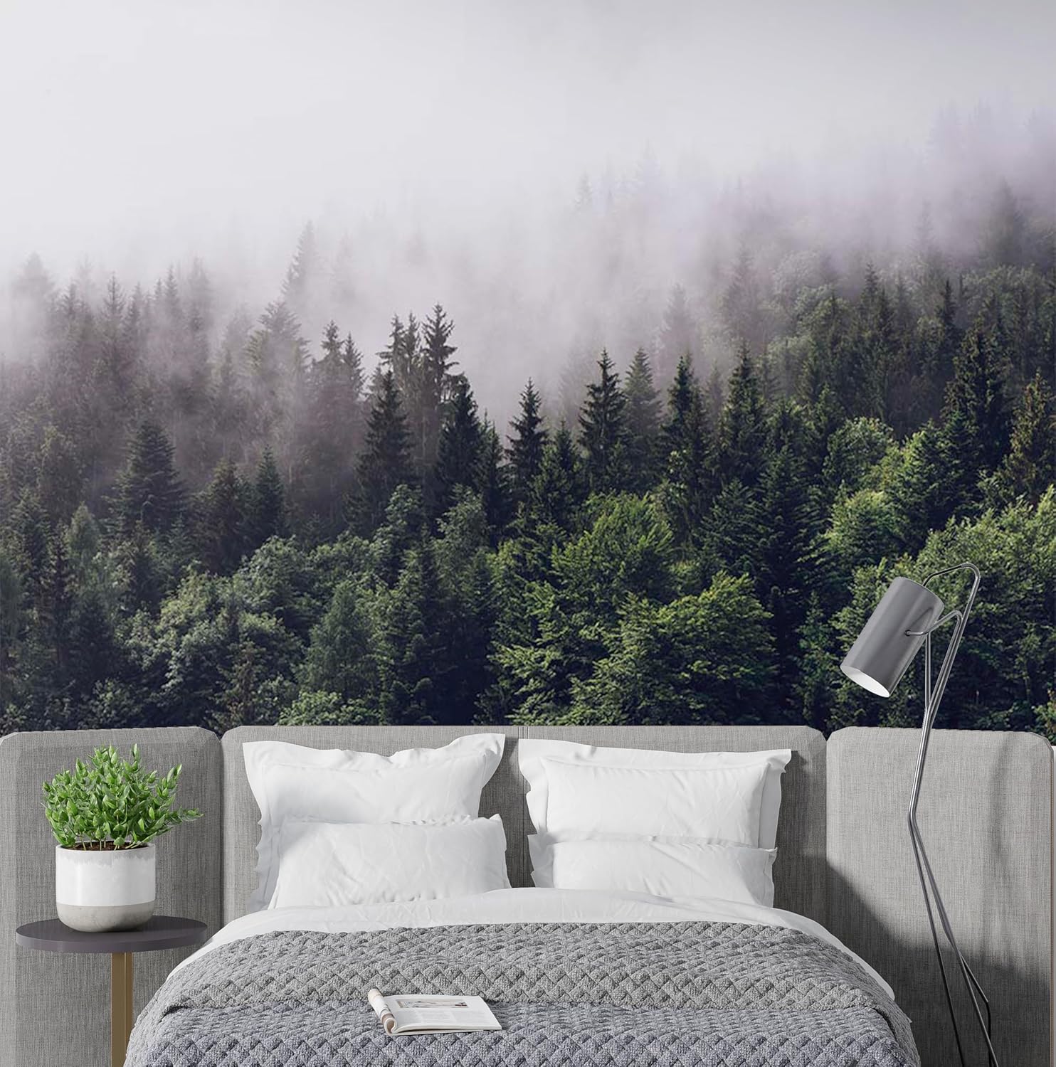 Misty Forest Wall Mural Wallpaper - Enchanting Foggy Pine Trees Landscape Wallpaper Peel and Stick - Self Adhesive Wall Mural for Bedroom Living Room Home