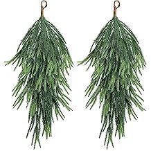 2 Pcs Artificial Christmas Teardrop Swag, 28" Faux Pine Needles Teardrop Door Swag, Christmas Norfolk Greenery Teardrop Wreath for Xmas Holiday Door Table Mantle Fireplace Indoor Outdoor Decor