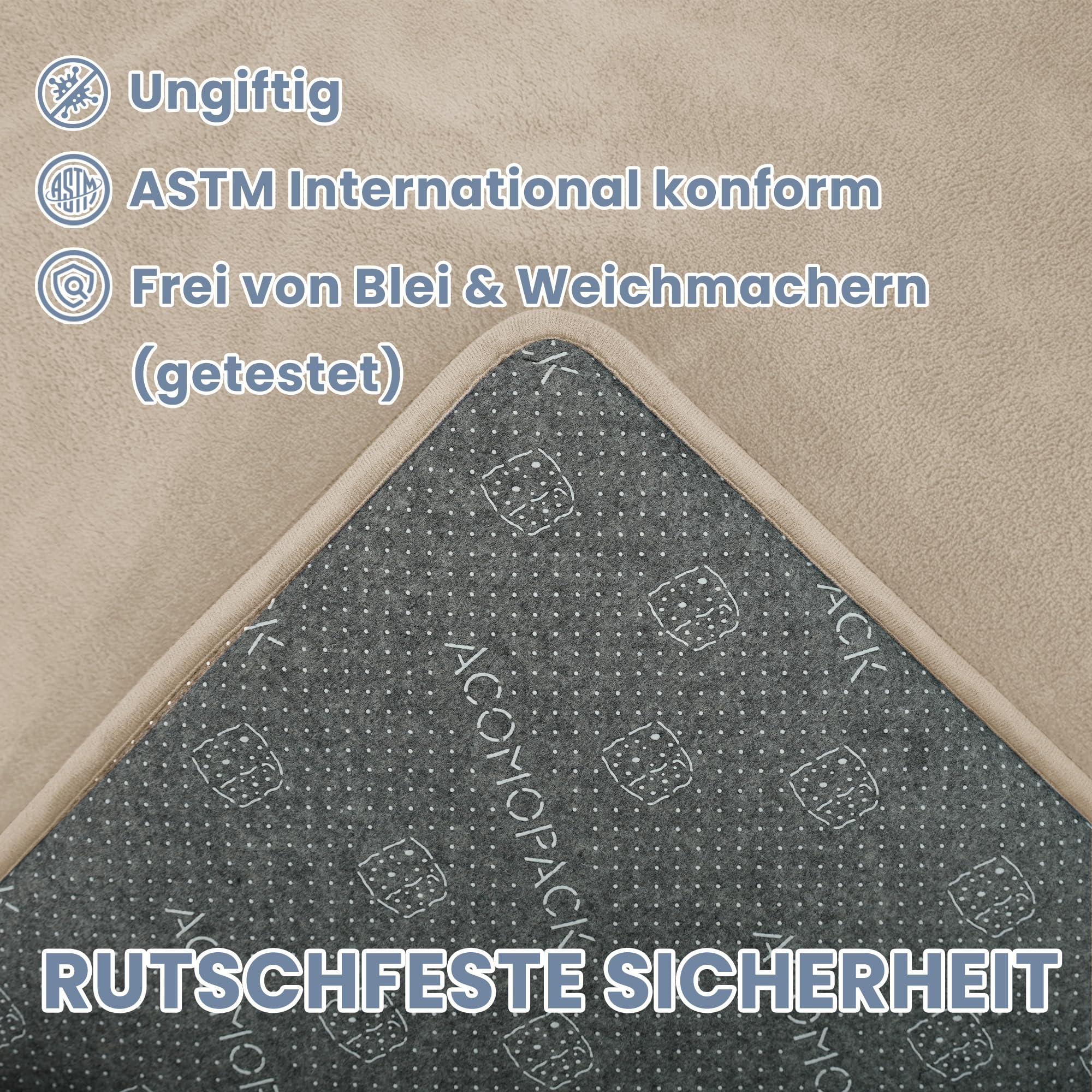 ACOMOPACK Baby Spielmatte, 3cm dick großer rutschfester Kinderteppich,Memory-Schaumstoff samtweiche Krabbelmatte für Bauchlage (Khaki, 150 x 180 cm)