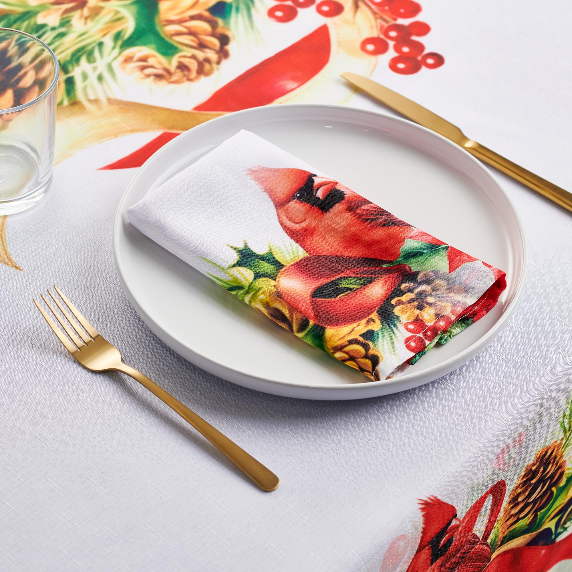 Kadut Christmas Napkins, Cardinal Poinsettia Cloth Napkins (17x17 Inch) Set of 4 | Heavy Duty Fabric | Stain Proof Napkins for Harvest, Holiday, Fall, Parties, Christmas
