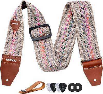 YIKOKO Guitar Strap 2 inch with Full Grain Leather End, for Bass Electric and Acoustic Guitars
