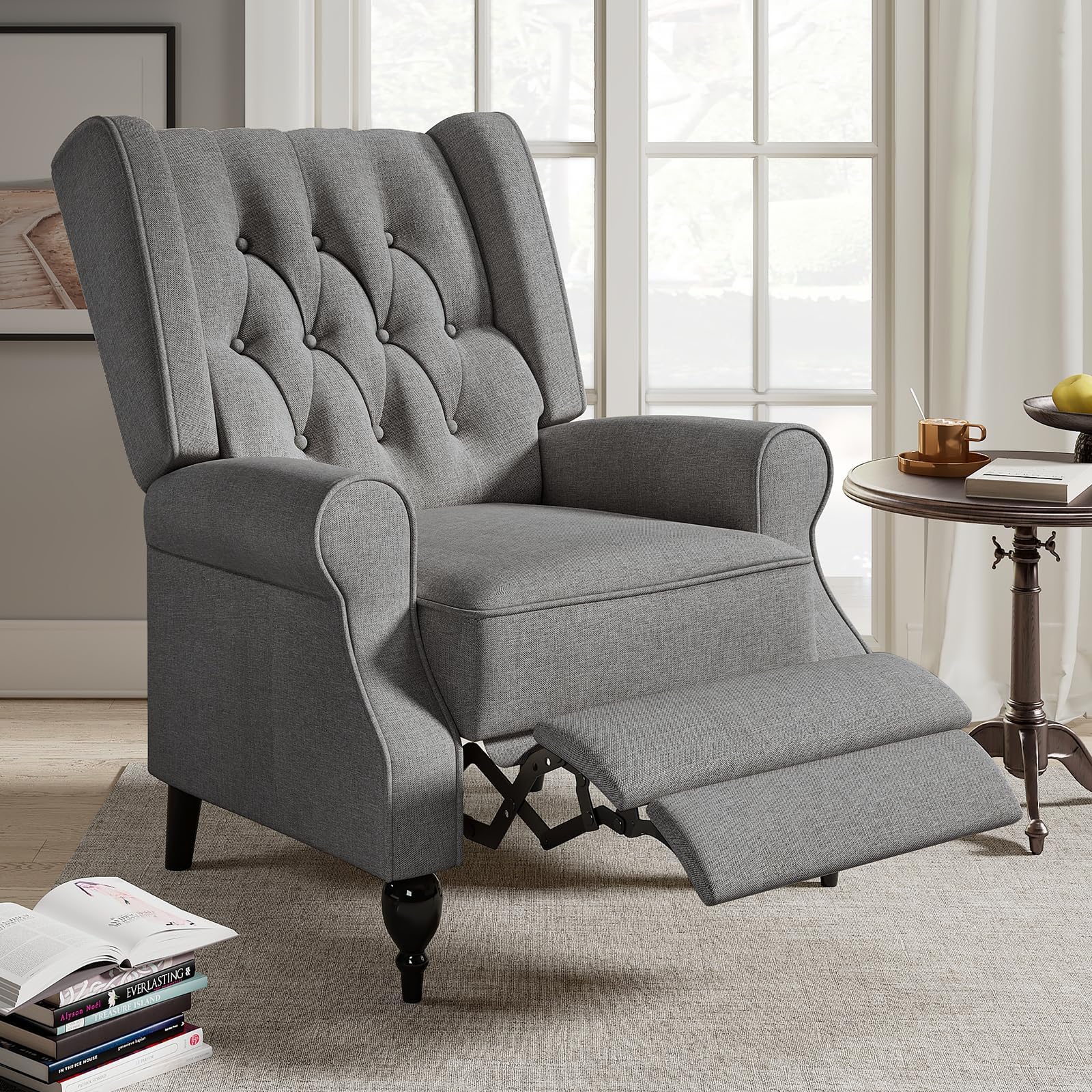 Jocisland Wingback Recliner Chairs for Adults - Push Back High Back Accent Chair Tufted Recliner for Living Room Bedroom (Dark Gray)