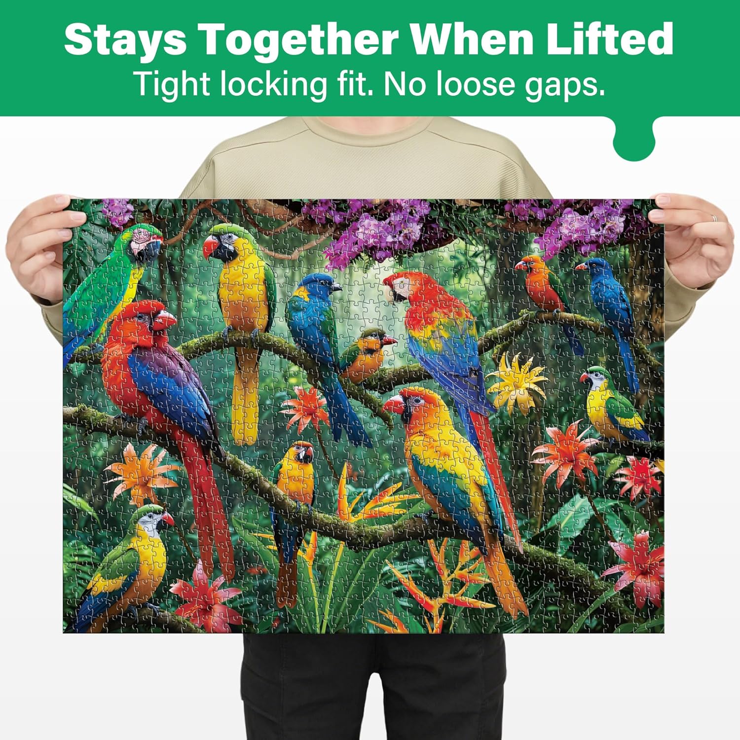 BenBen 1000 Piece Jigsaw Puzzle for Adults, Jungle Parrots, Puzzles with Letters or Patterns on Back, Challenging Puzzle for Game Night Home Décor, 26.63” x 19.25”