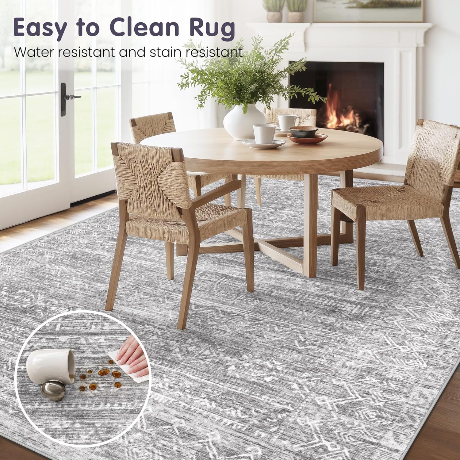 Washable Rug 6x9 Area Rugs: Modern Geometric Rugs for Living Room Non Slip Soft Low Pile Moroccan Indoor Carpet for Bedroom Nursery Dining Room Home Office (Grey, 6'x9')
