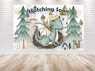 5x3FT Hatching Soon Dragon Backdrop for Baby Shower Party Decorations Magic Dragons Background for Baby Shower. Dragons Theme Photo Banner