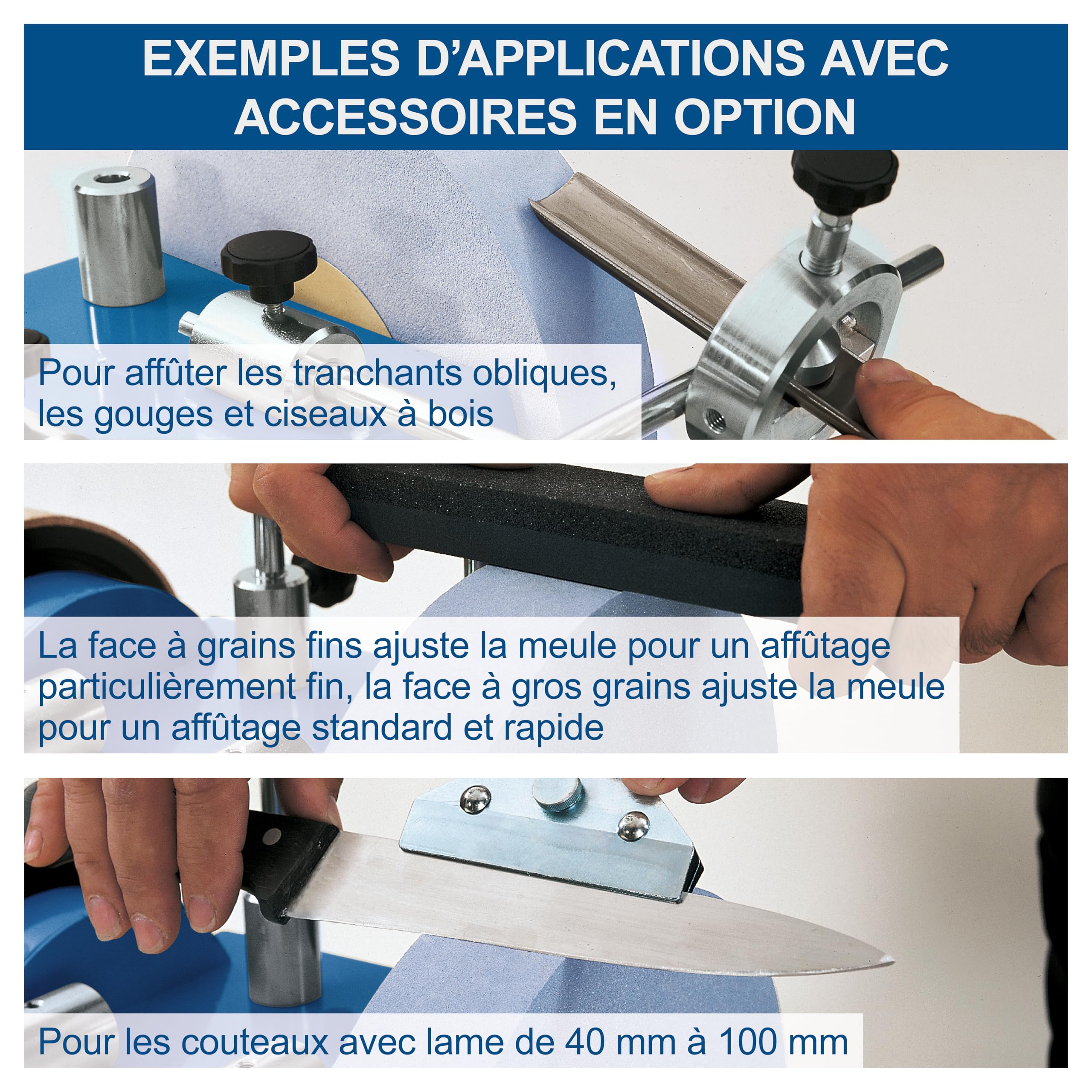 Scheppach Affûteuse à Eau TIGER2500S| Moteur à induction 200W | Meule en corindon supérieur Ø250mm | Dispositif pour outils standard droits | Pâte à poncer | Disque à poncer | Gabarit d'angle