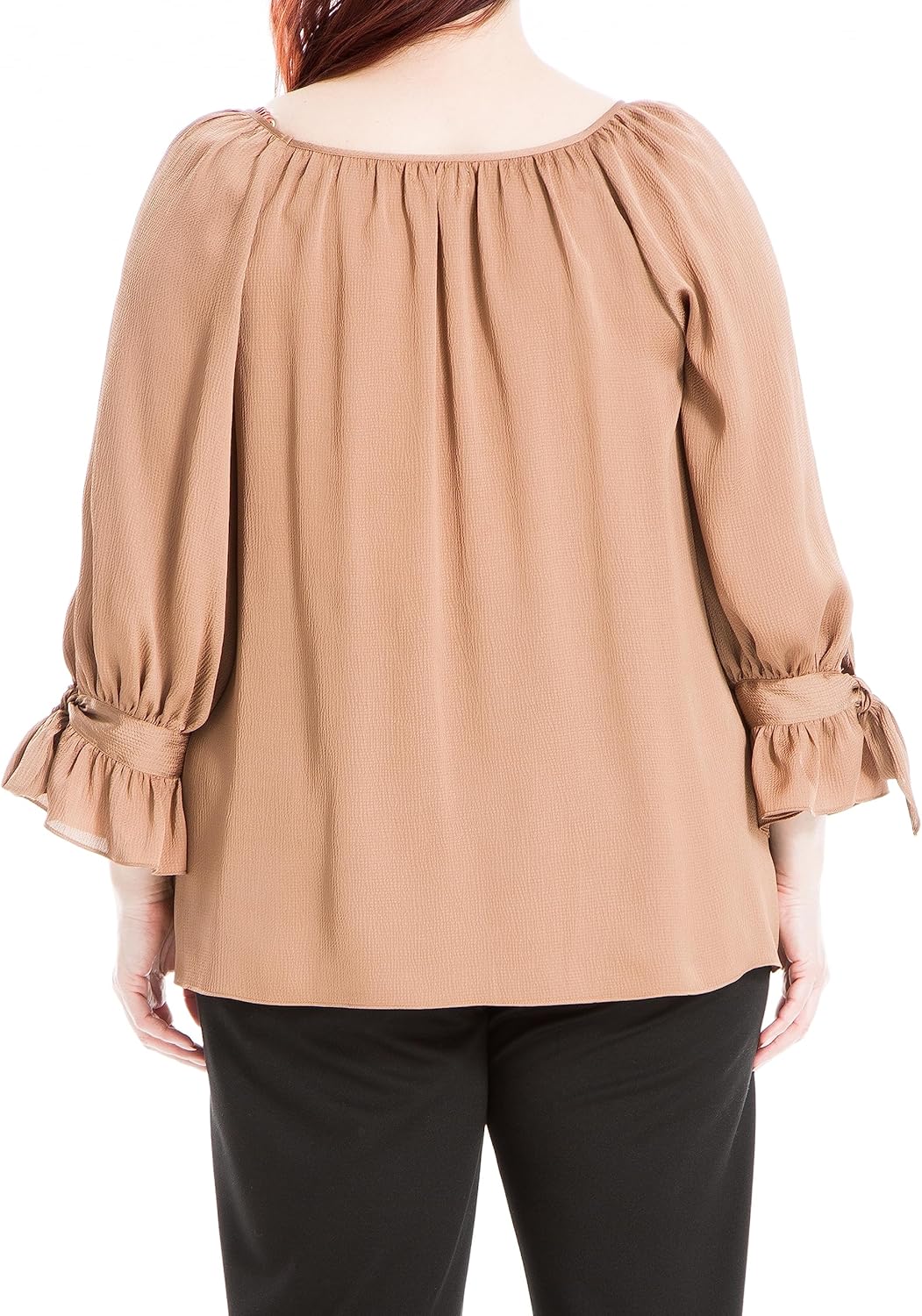 Max Studio Women's Plus Size Satin Tie Sleeve Blouse, Copper Rose, 1X - Image 2
