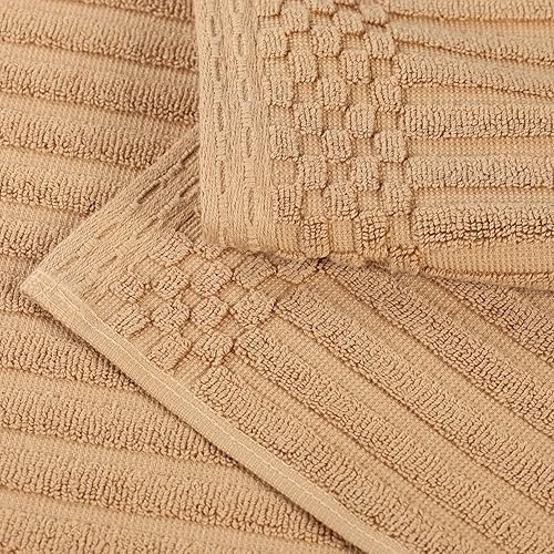 Miniatura 3 de Superior Juego de 2 toallas de baño de algodón sólido y acanalado, toallas de baño, 27 x 54 pulgadas, café