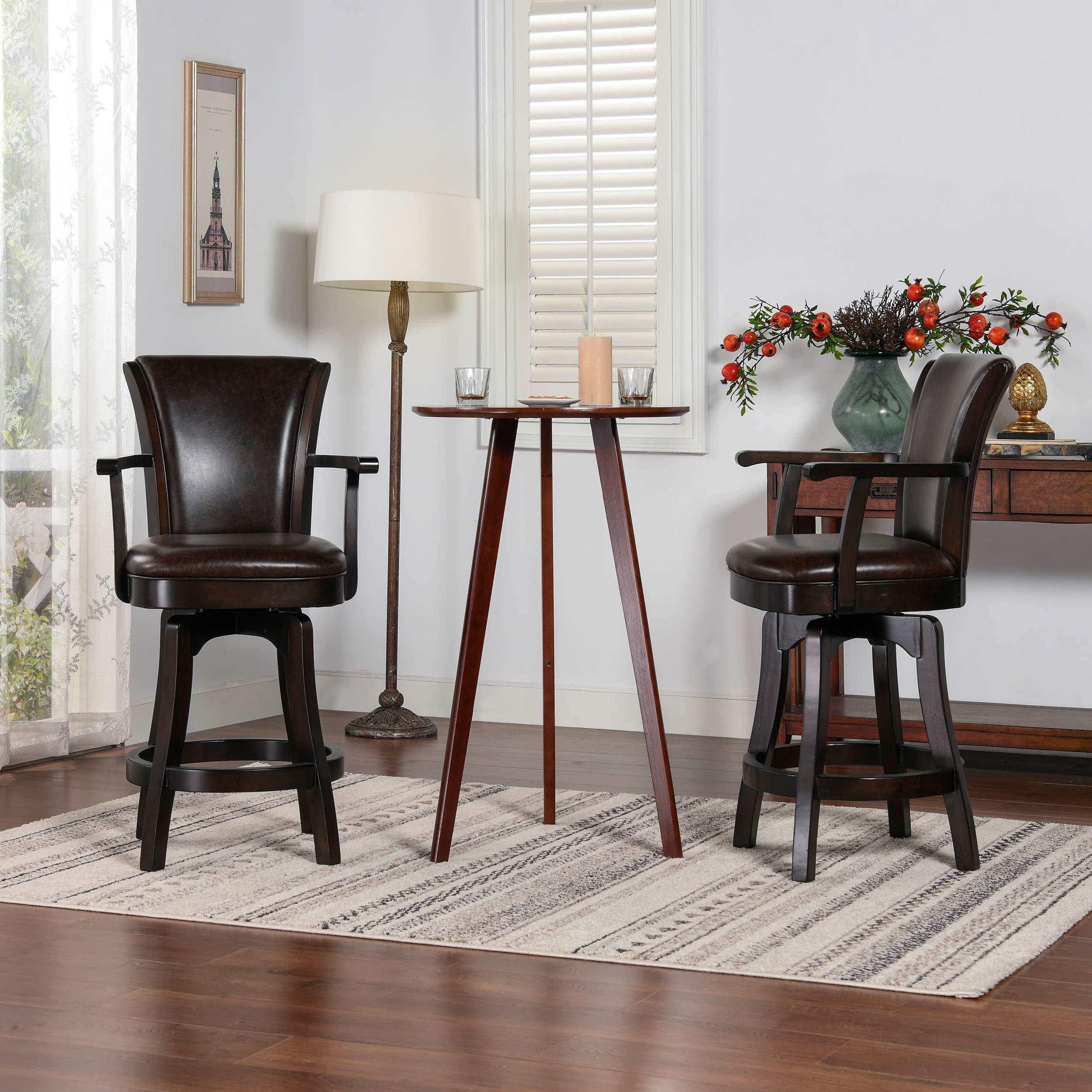 Jennifer Taylor Home Williams 27'' Swivel Counter Height Bar Stool, Vintage Brown Faux Leather