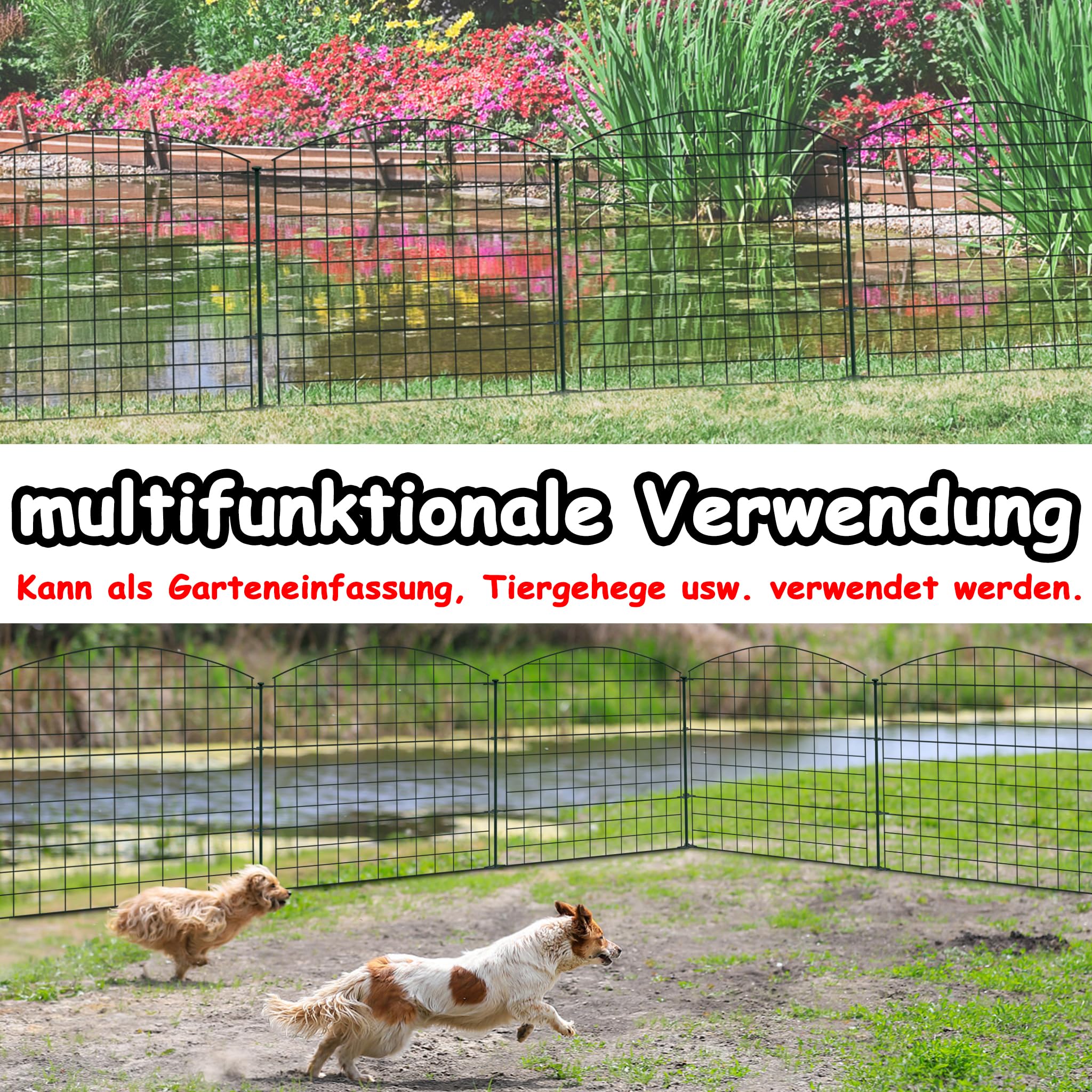 NAIZY Teichzaun Metall Gartenzaun Komplettset 10pcs Zaun Steckzaun inkl. 12 Befestigungsstäben Zaunelemente Freigehege Absperrzaun für Garten Tier Hunde (Type A)