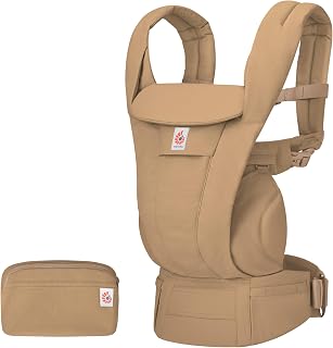 Ergobaby Omni Deluxe All-in-One Babytrage für Neugeborene ab Geburt bis 20kg, Ergonomische 4-Positionen Babytrage aus 100% Baumwolle, Rückentrage Baby-Tragetasche, Camel