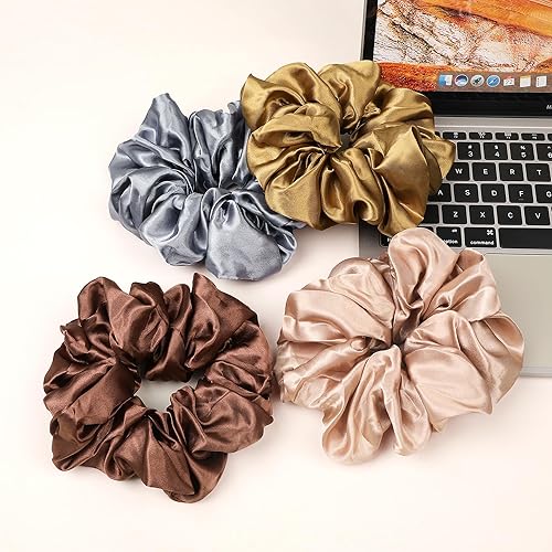 Miniatura 4 de Scrunchies - Lazos para el cabello para mujer, coleteros grandes de satén de seda gigante, de gran tamaño, lindo Scrunchy para rizos y cabello