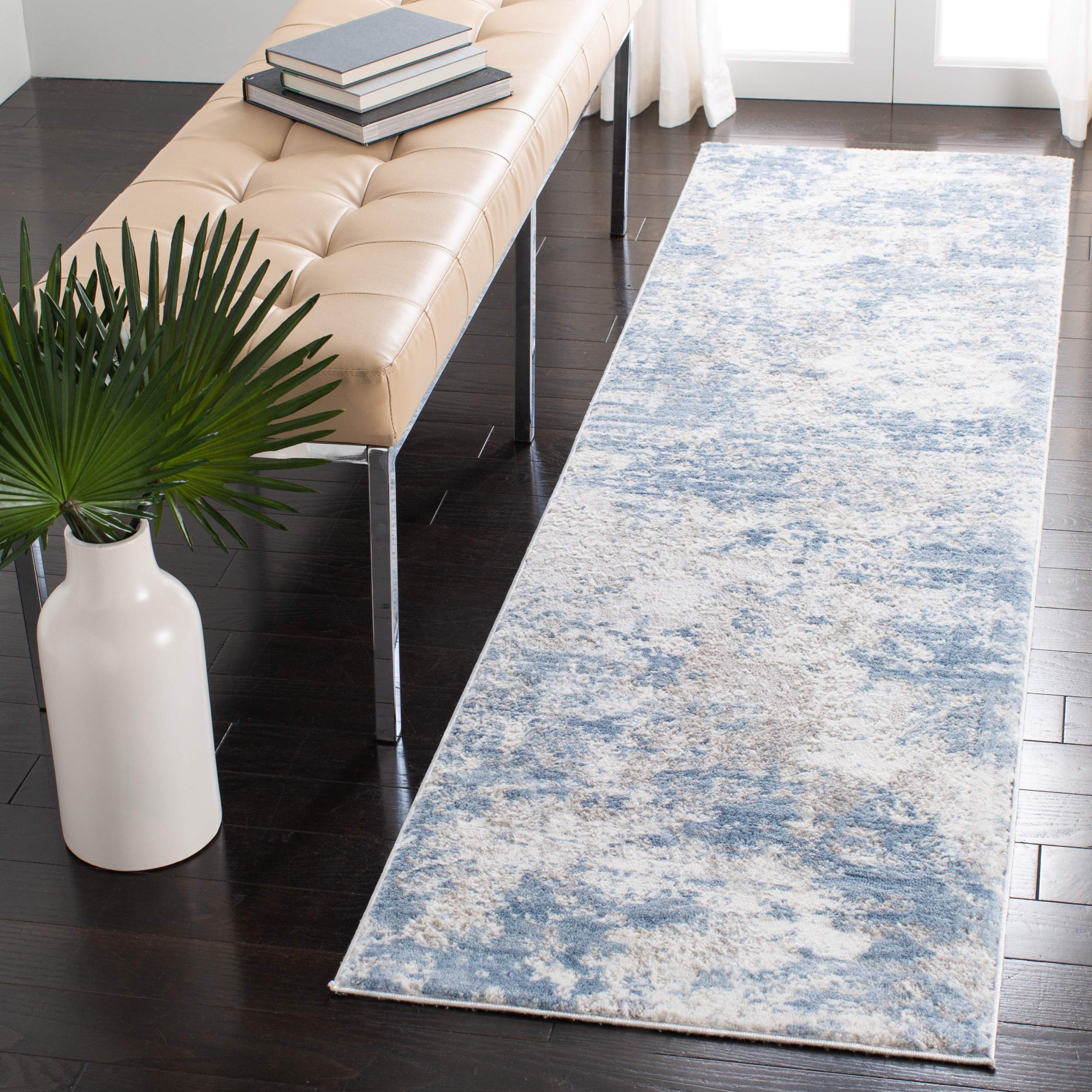 SAFAVIEH Amelia Collection Runner Rug - 2'2" x 10', Grey & Blue, Modern Abstract Design, Non-Shedding & Easy Care, Ideal for High Traffic Areas in Living Room, Bedroom (ALA705F)