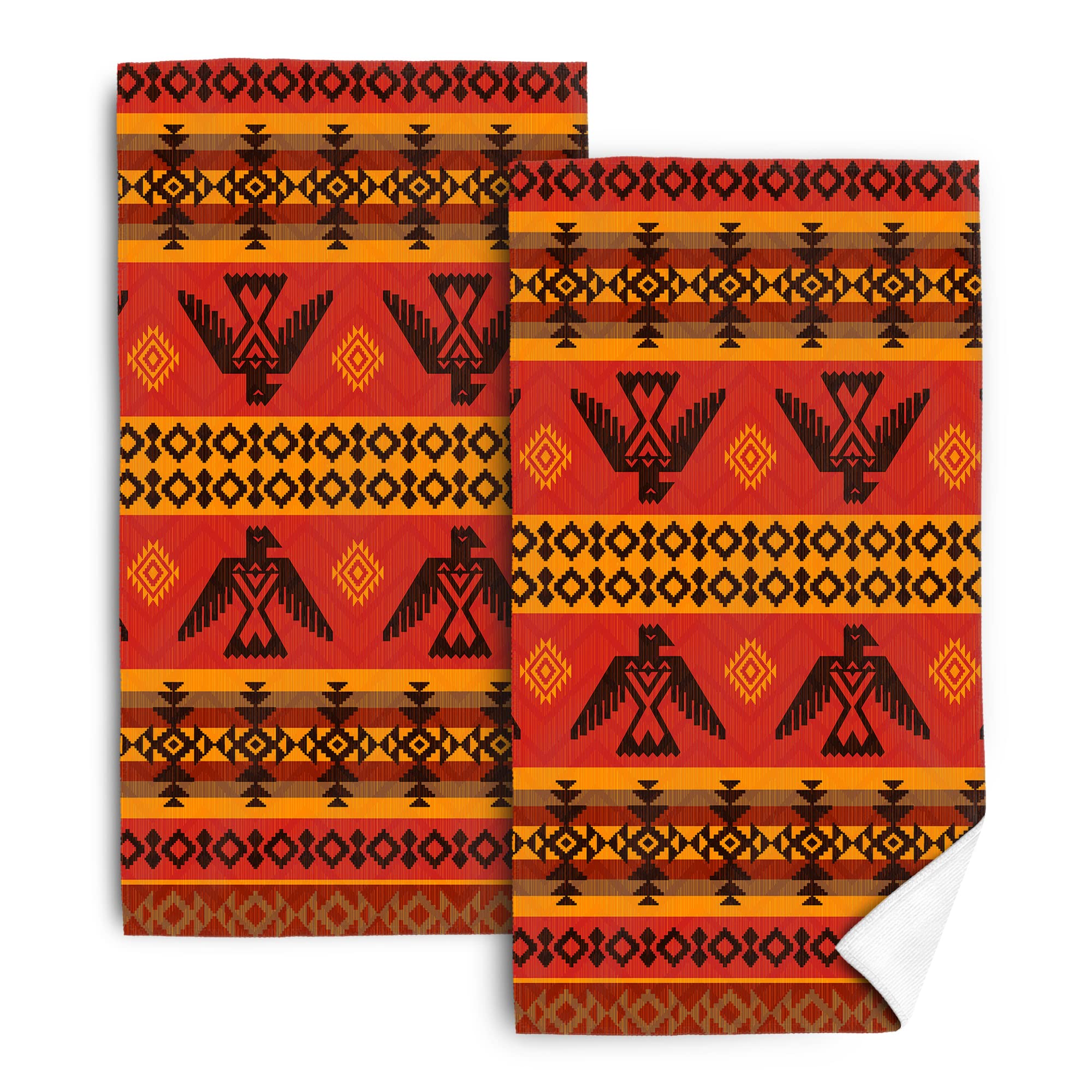Eagle Native American Ethnical Style Kitchen Towels with Hanging Loop, 16x24 Inch Geometric Dish Towels Bathroom Hand Towels Set of 2 Soft Absorbent Tea Towels