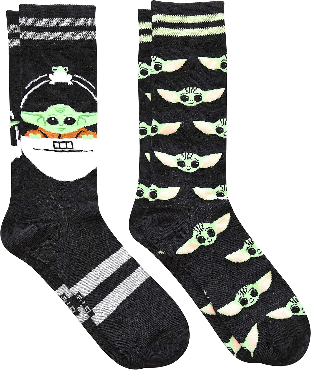 STAR WARS Baby Yoda All Over Print Men's Crew Socks 2 Pair Pack Shoe Size 6-12