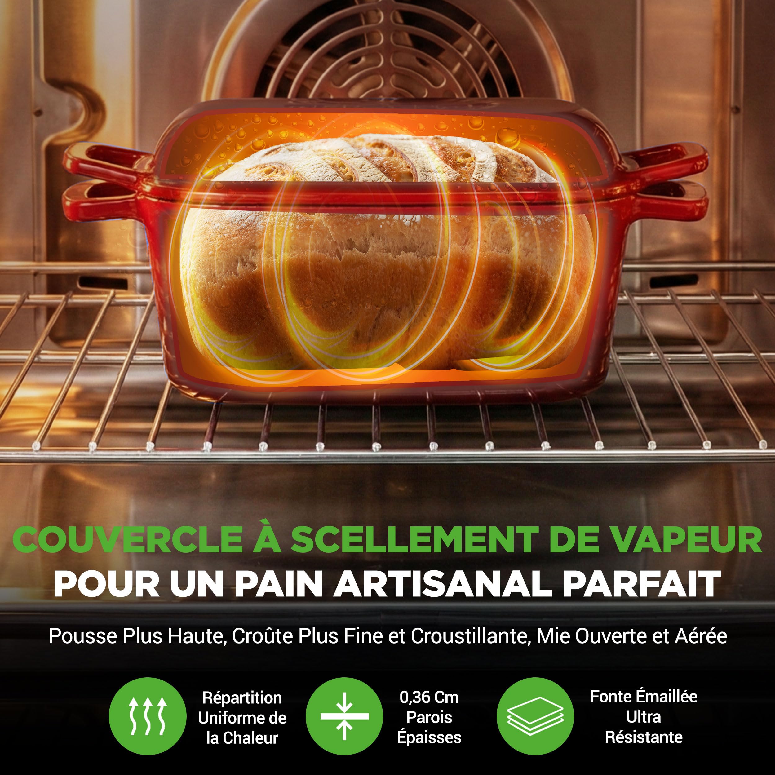 NutriChef Casserole à pain ovale en fonte émaillée de 25,4 cm avec couvercle, gants en silicone, passe au four jusqu'à 260 °C, pour la cuisson, le rôti, le ragoût et plus encore, passe au - 5