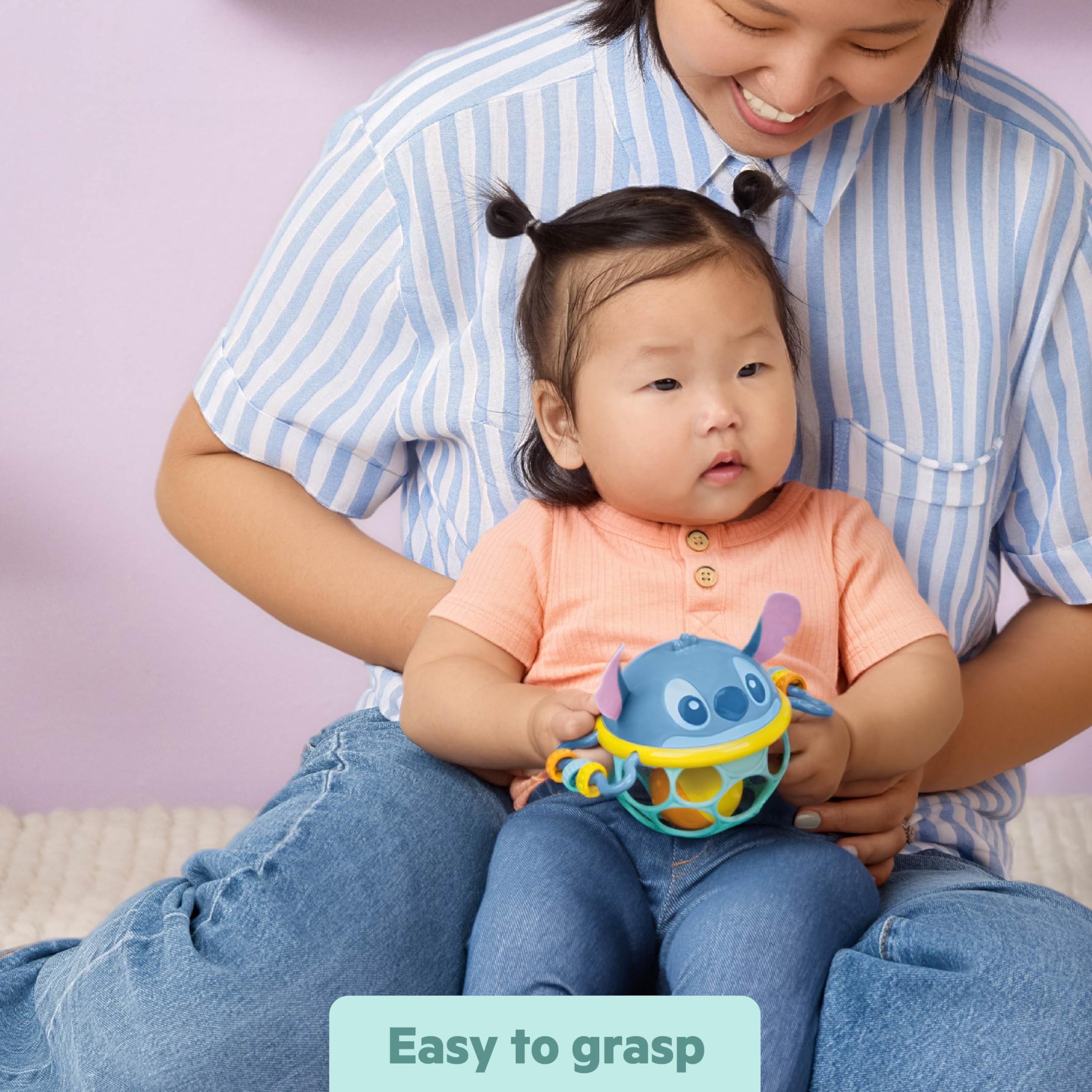 Disney Baby Stitch Sonaglio Jingle & Shake Oball di Bright Starts con Tecnologia Oball Facile da Afferrare, Unisex, da Neonato in Su
