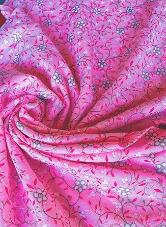 Cotton Chikan Embroidered Sober Printed Fabric by Yard for Apparel Sewing Craft Upholstery DIY, Width-36 2-Yards / 72 x 36 inches, Dark-Pink 2Y