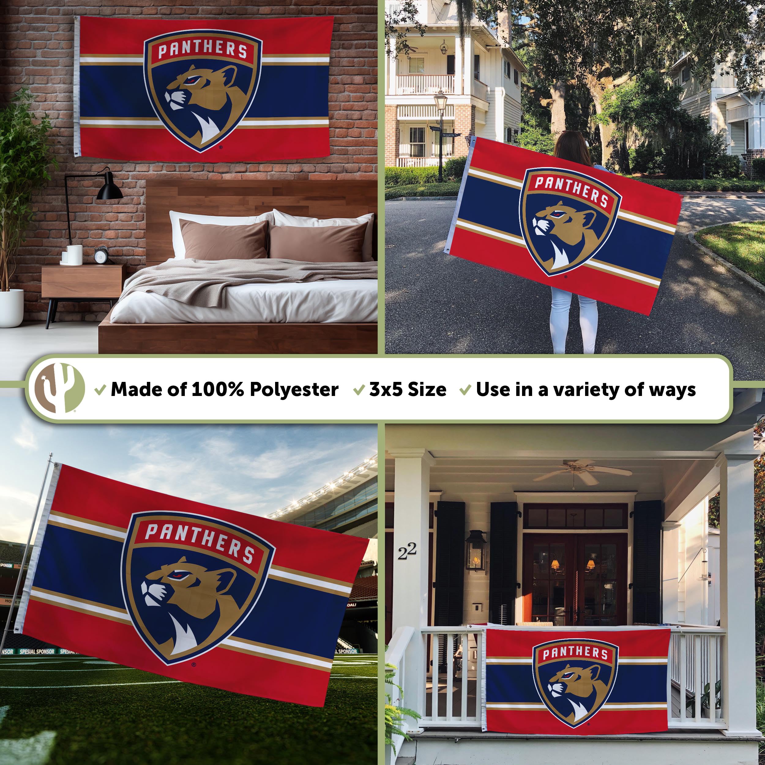 Bandera de Florida Panthers NHL 100% poliéster para interiores y exteriores, 3 x 5 pies, banderas del equipo de la Liga Nacional de Hockey (bandera A)